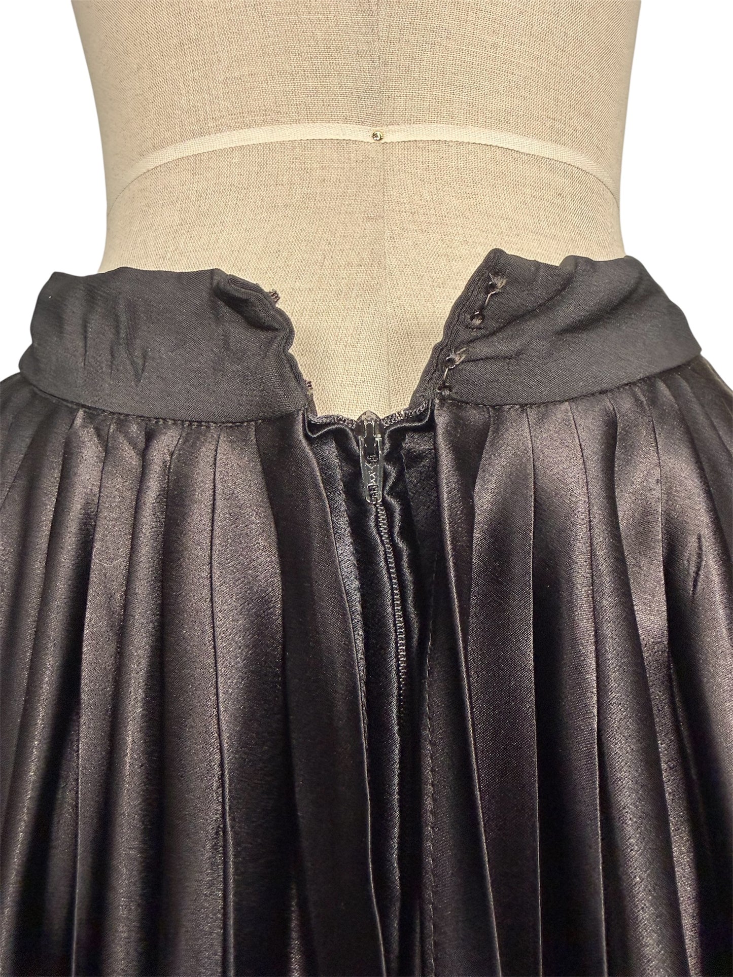 1970s Jean Varon Black Satin Striped Maxi Skirt