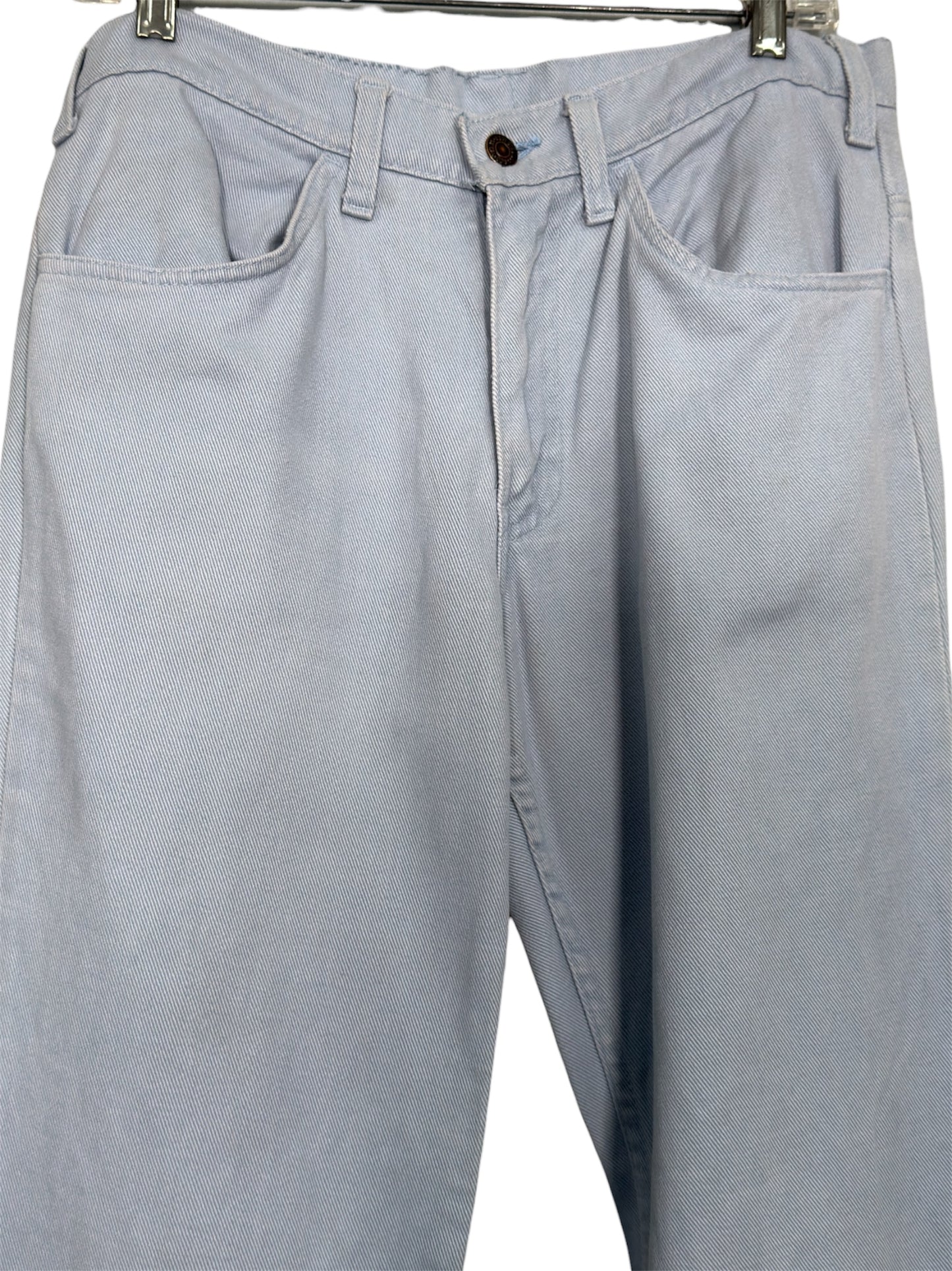 1970s Levi's Light Denim Bellbottom Jeans Printed Art Nouveau Motif