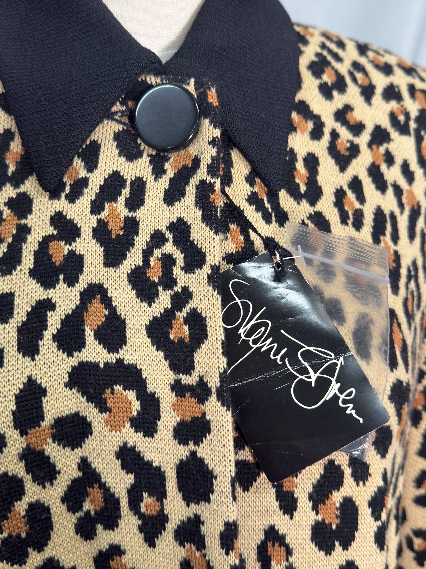 80s/90s St. John Wool Blend Knit Swing Coat Leopard Print