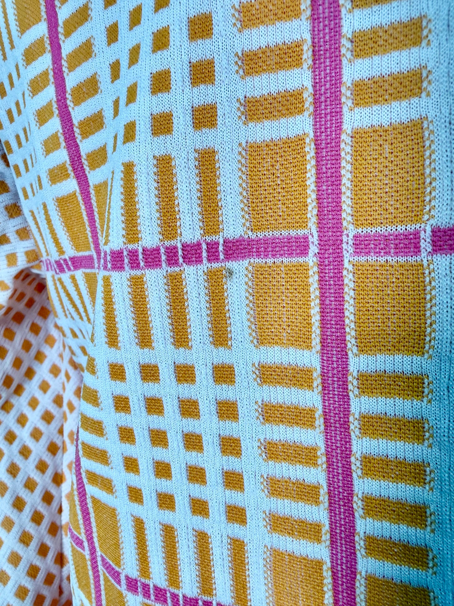 1970s 2 Piece Crosshatched Orange/Pink Jacket and Dress Set