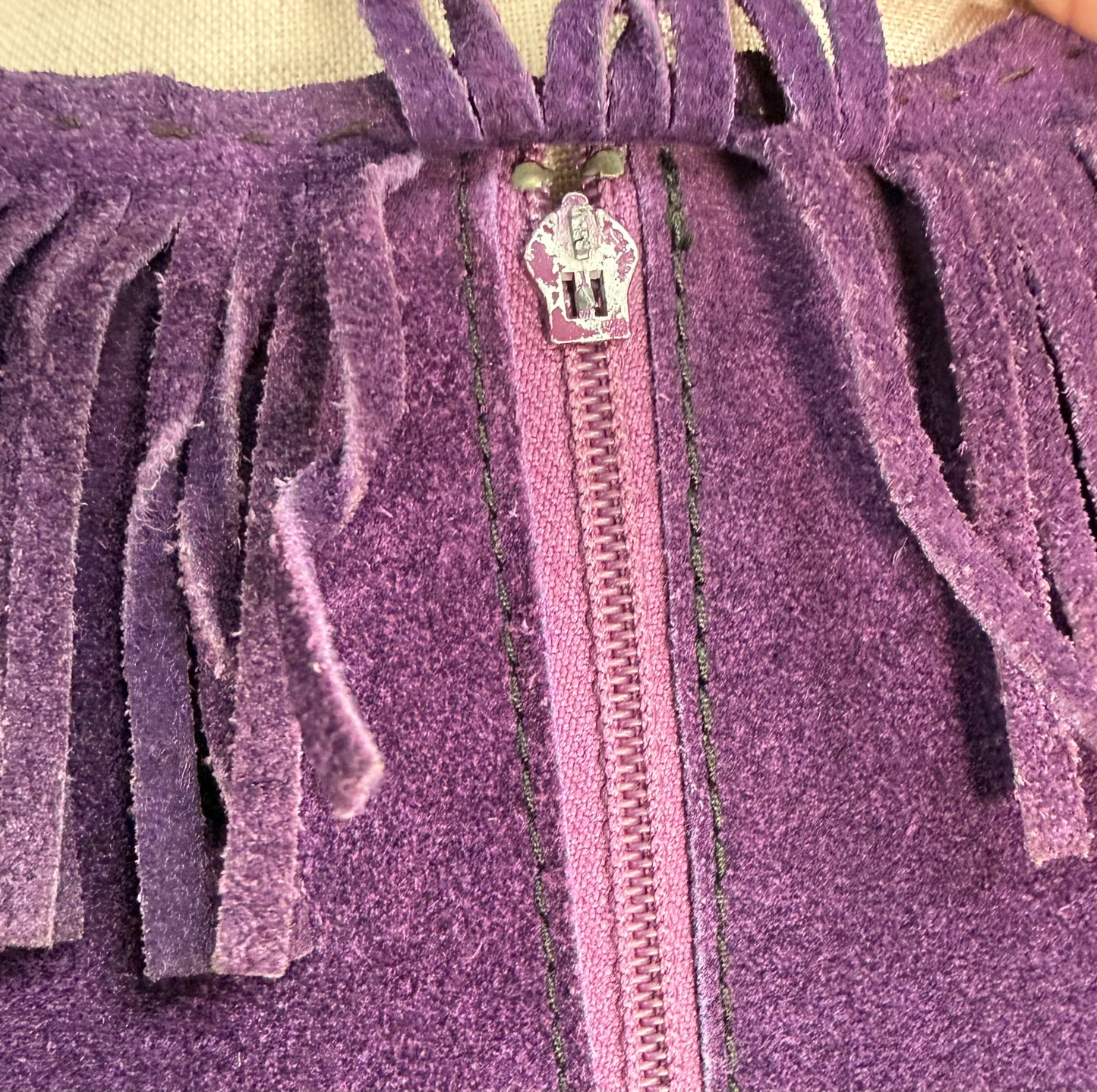 1960s Suede Leather Fringe Purple Hippie Vest