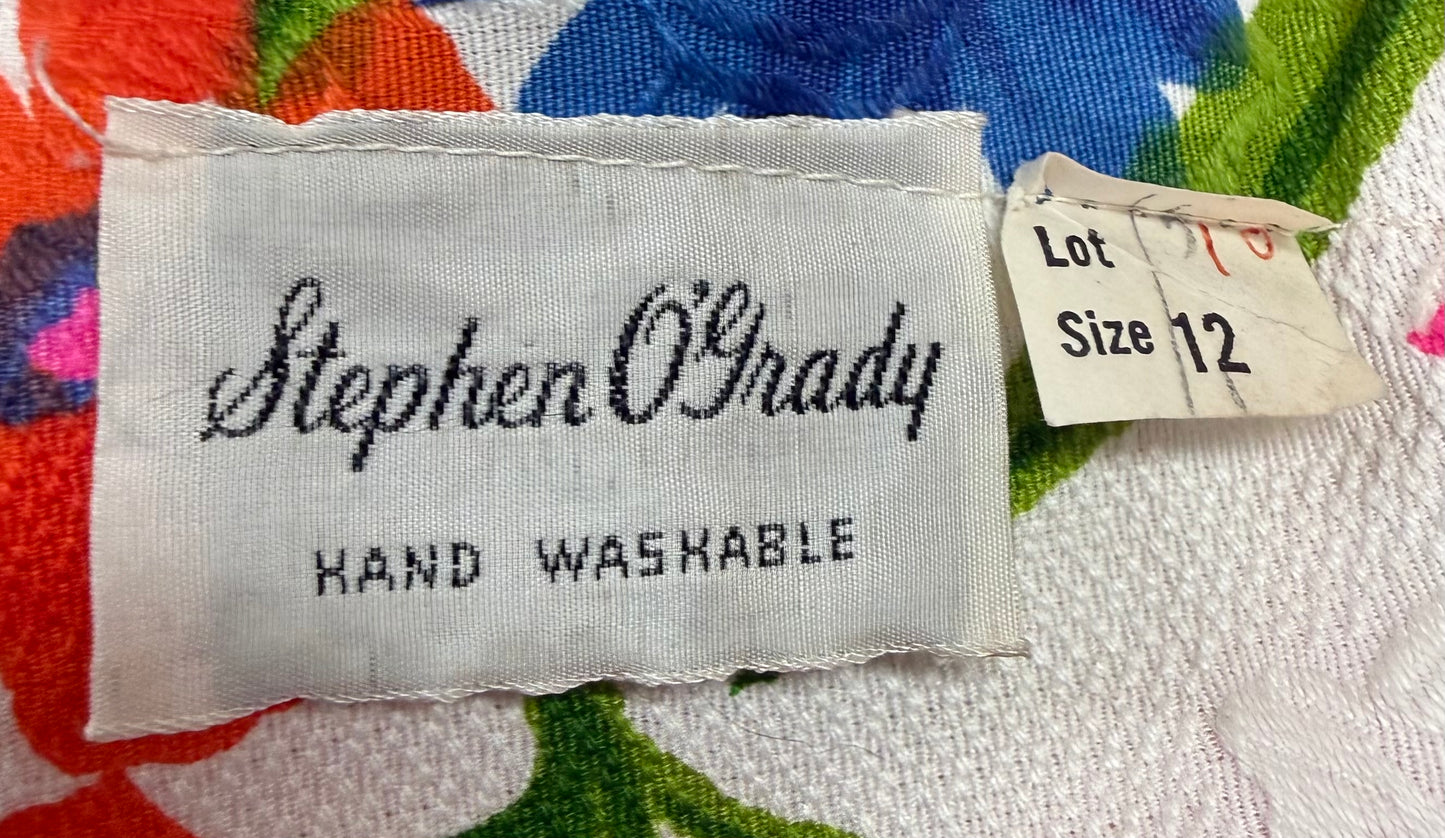 1970s Stephen O'Brady Floral White/Multicolor Dress with Belt