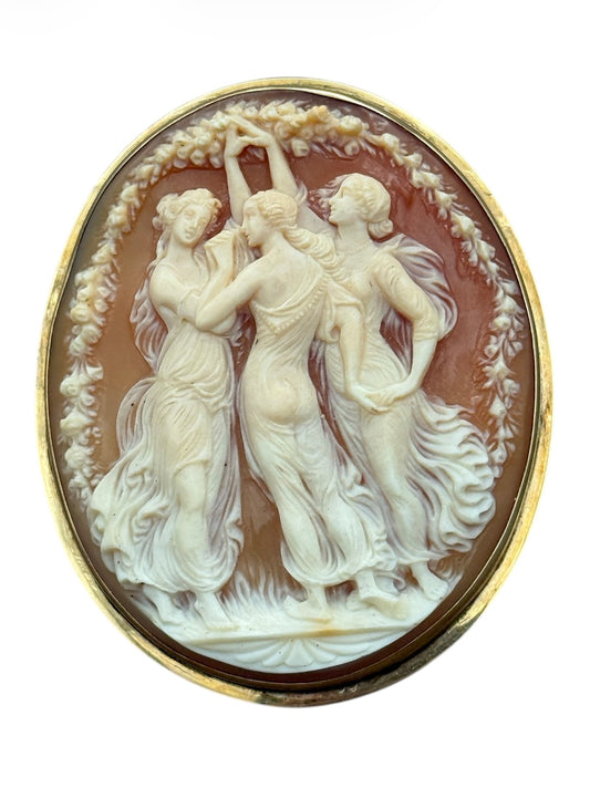 Vintage Conch Shell Brooch/Pendant with 14K Gold Frame