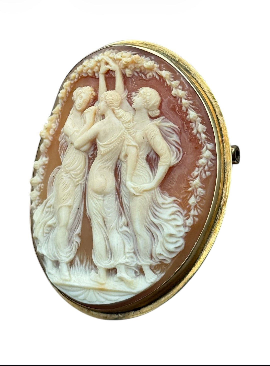 Vintage Conch Shell Brooch/Pendant with 14K Gold Frame