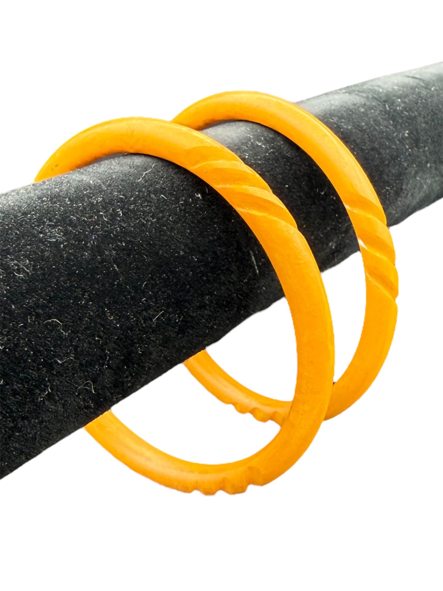 Bakelite Bangles Carved Yellow Set