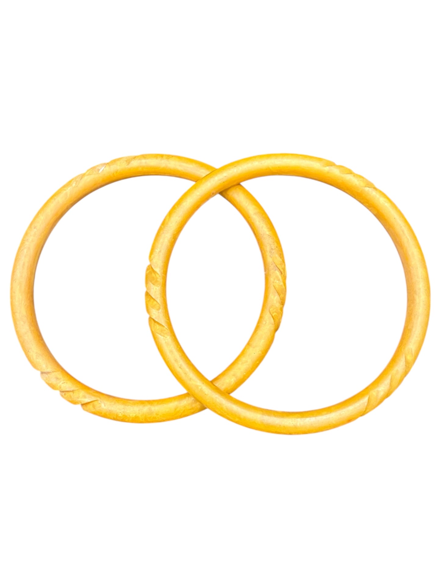 Bakelite Bangles Carved Yellow Set