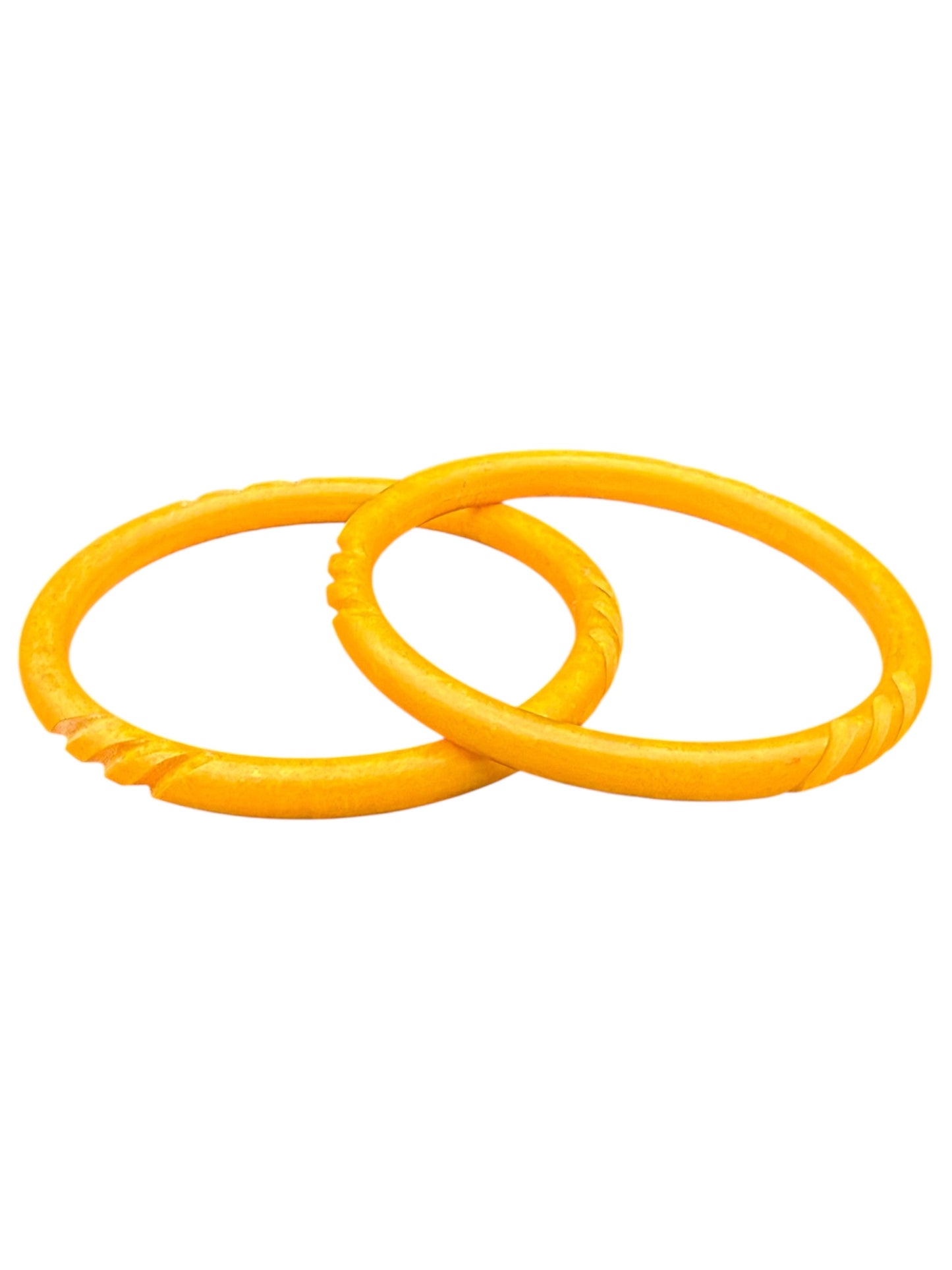 Bakelite Bangles Carved Yellow Set