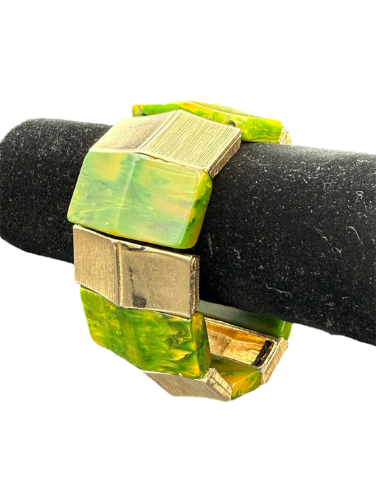 Bakelite Stretch Bracelet Green and Gold