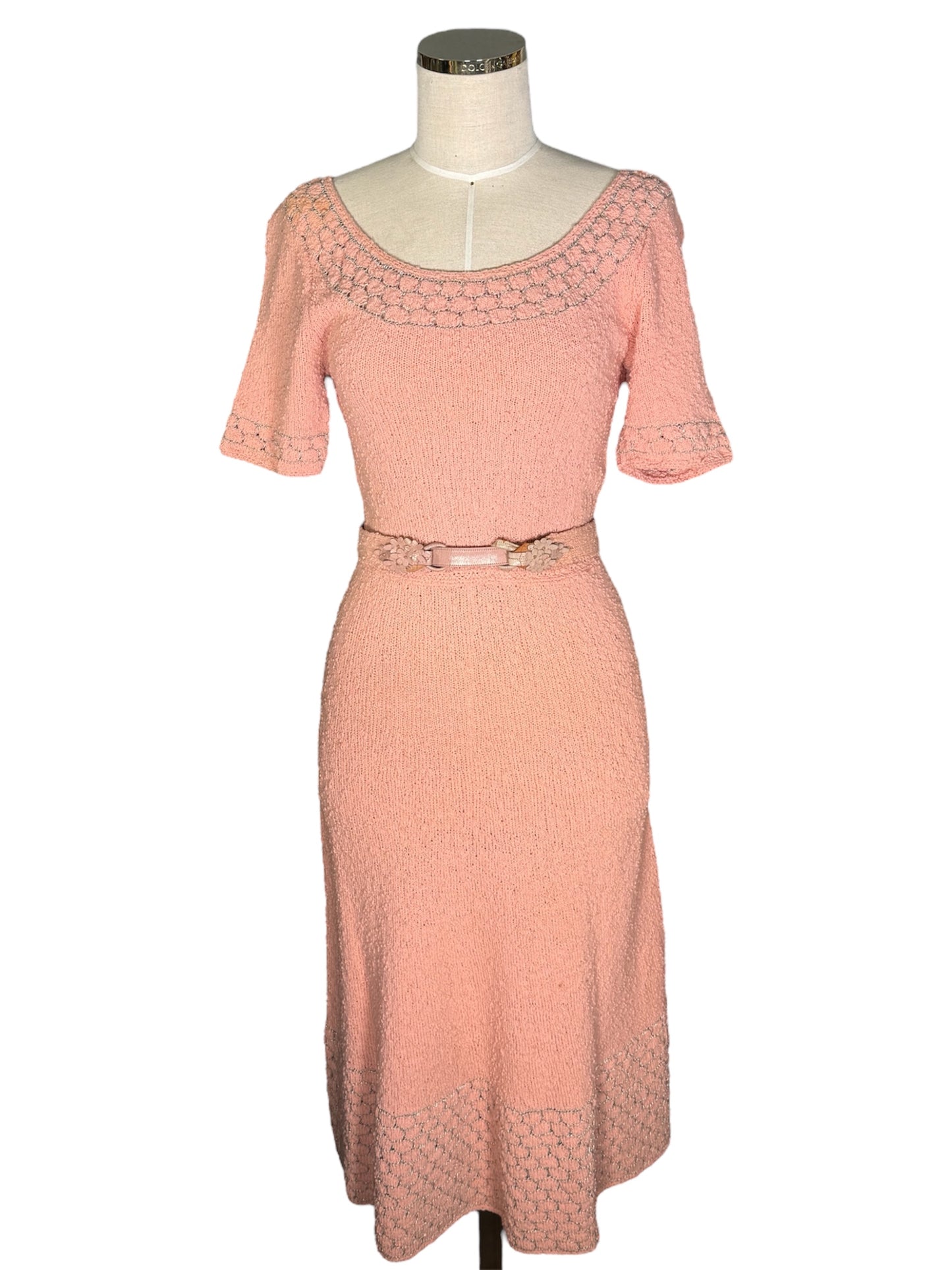 50s Boucle Knit Pink Dress