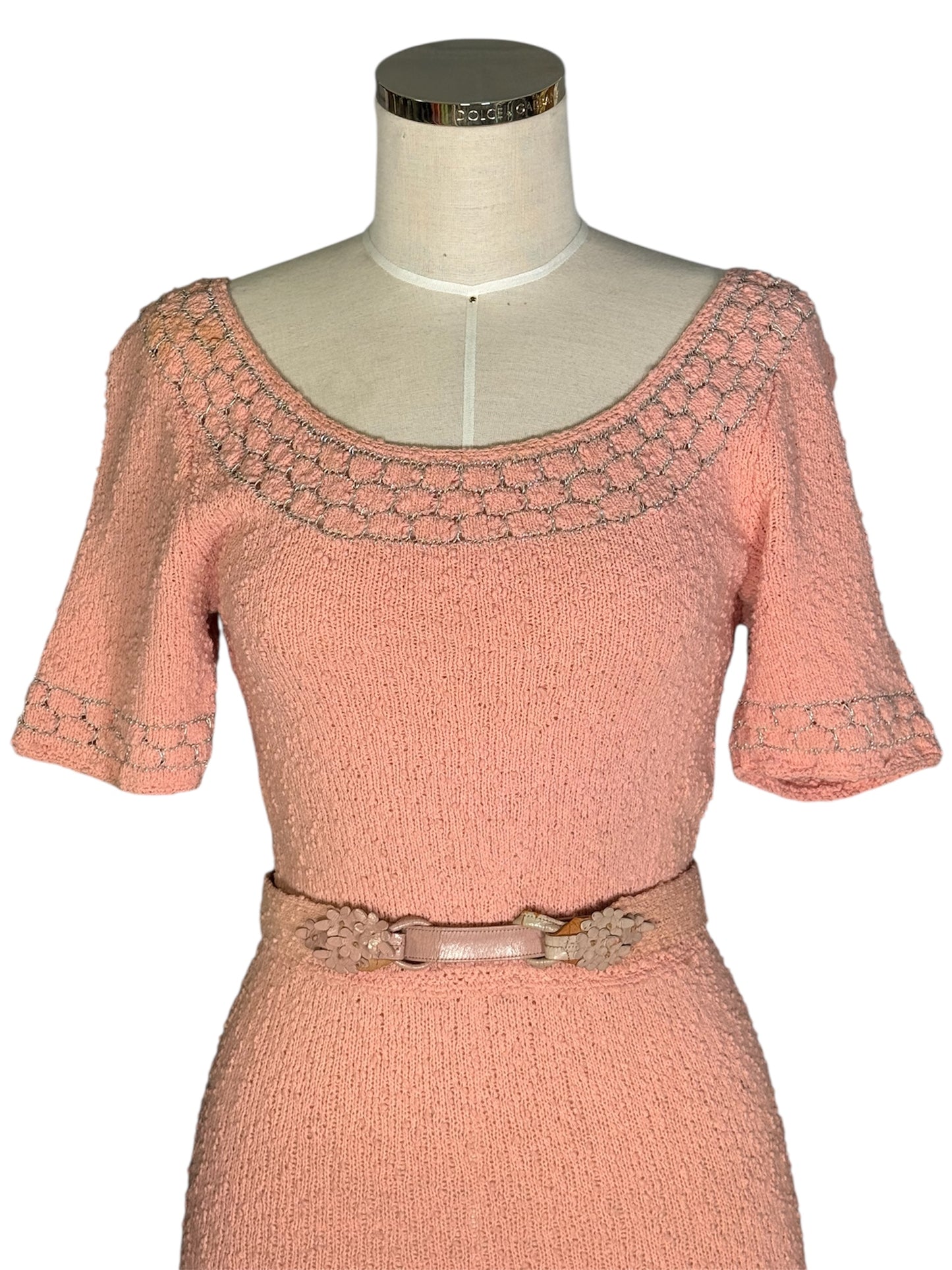 50s Boucle Knit Pink Dress