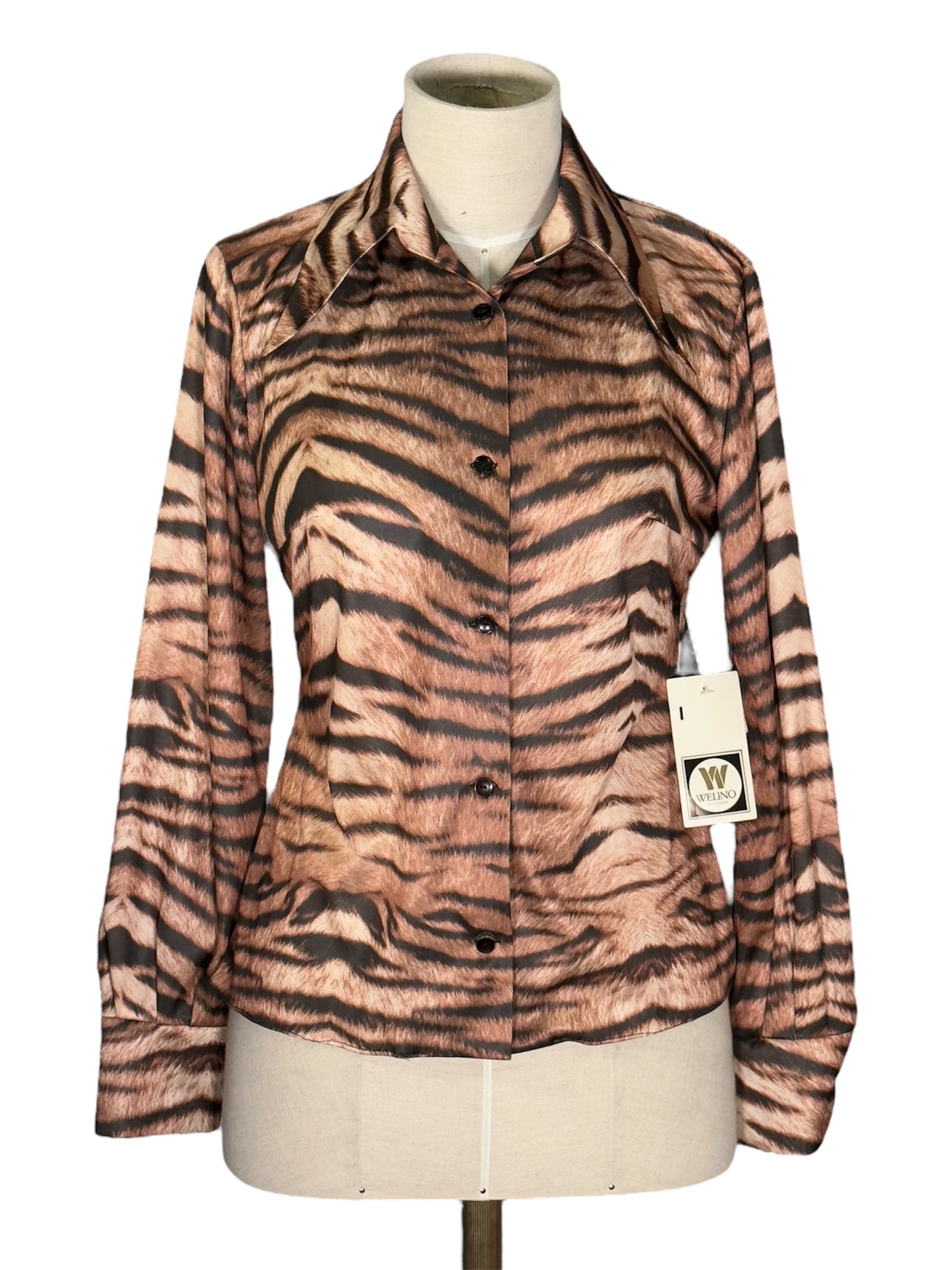 70s Welino Tiger Print Disco Shirt