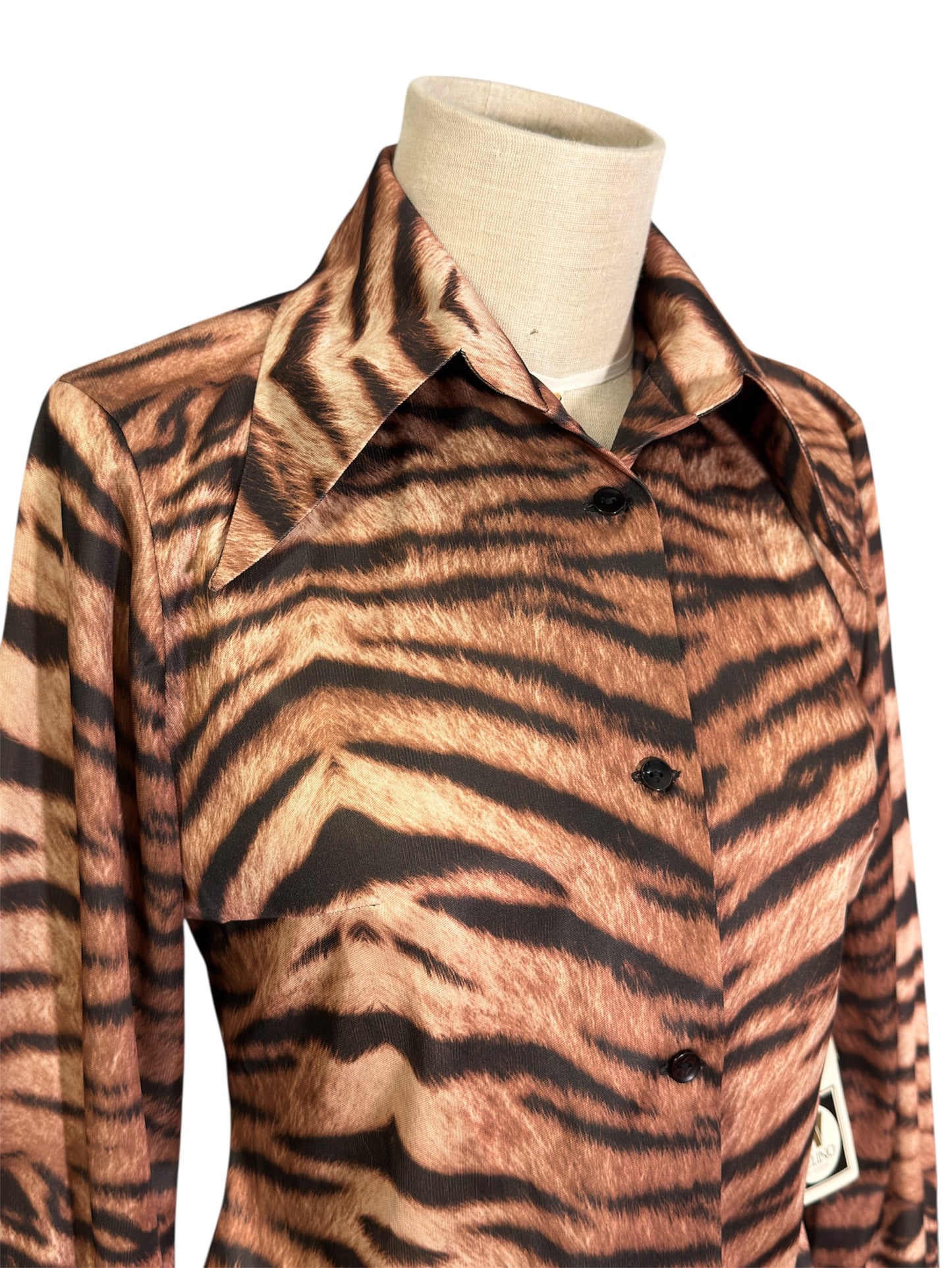70s Welino Tiger Print Disco Shirt