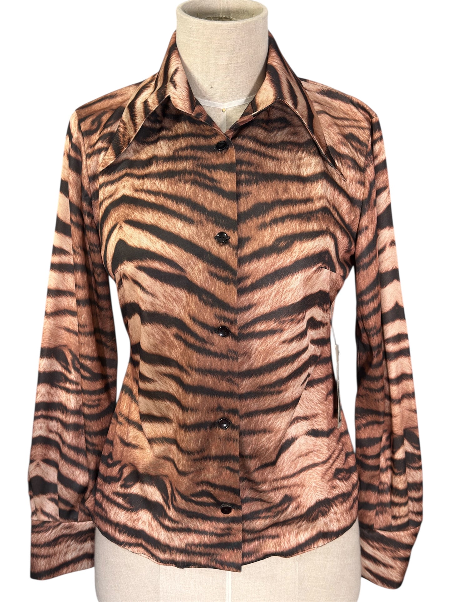 70s Welino Tiger Print Disco Shirt