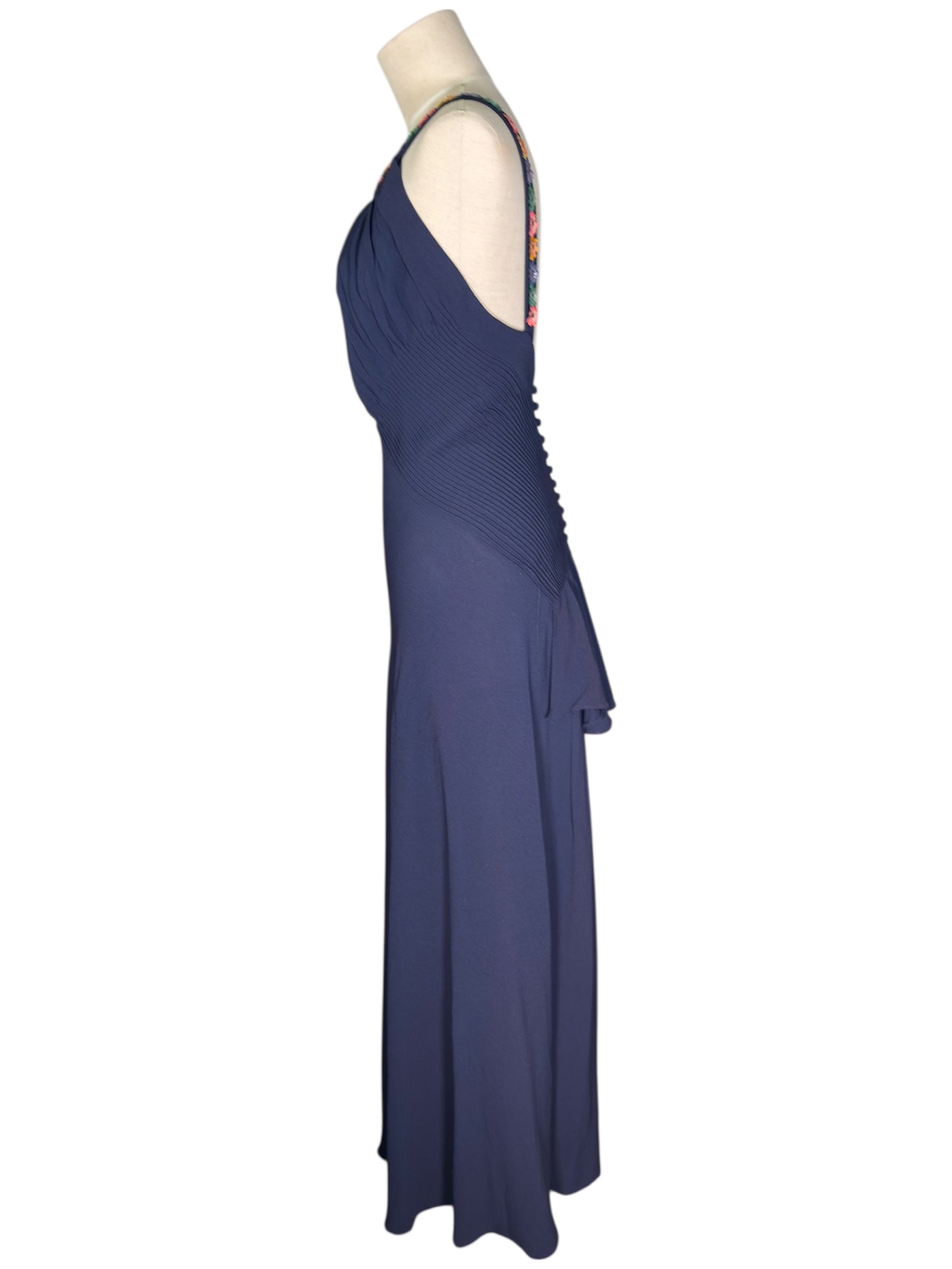 30s Bias Cut Navy Gown with Celluloid Flowers