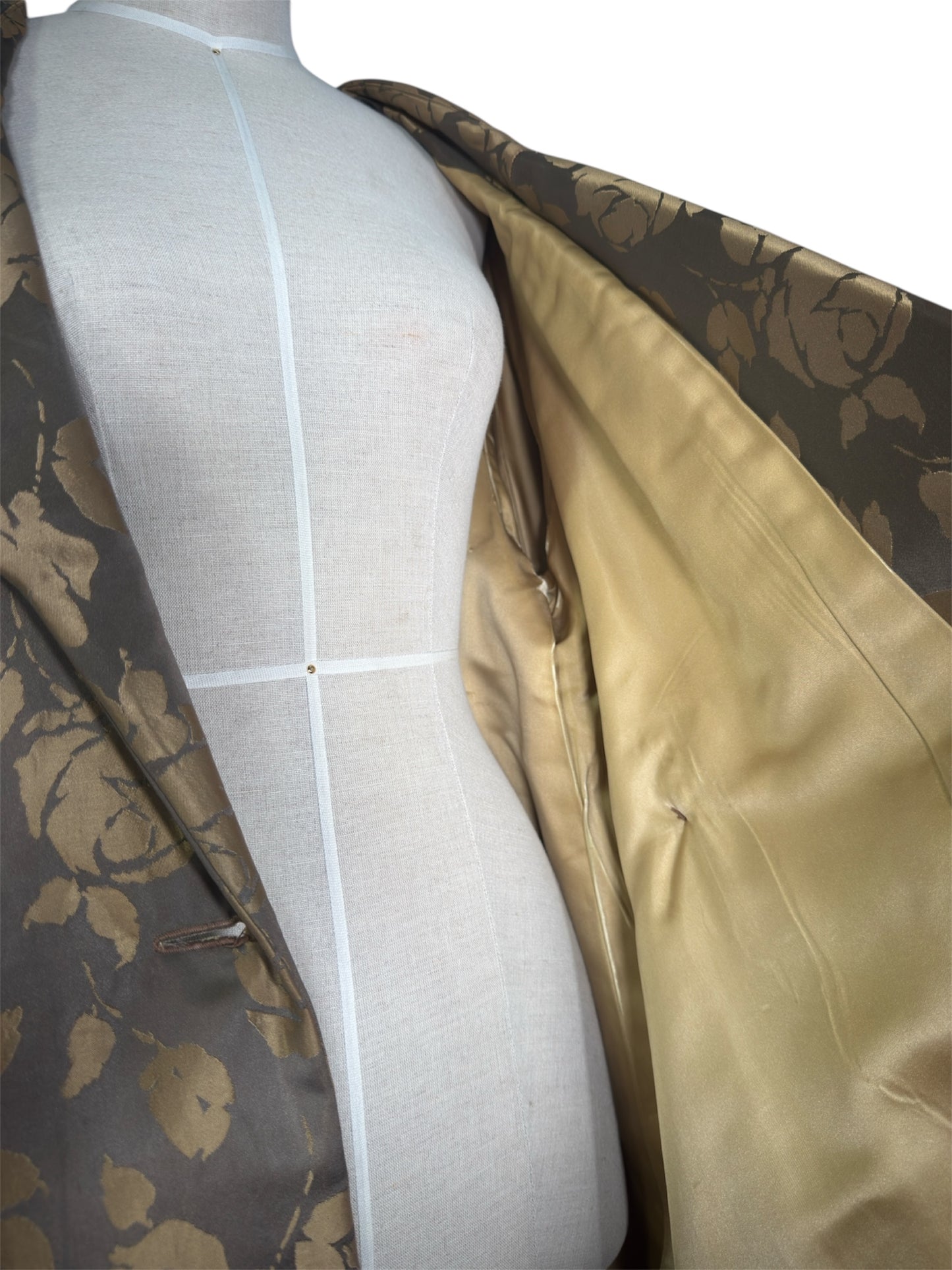 50s Oversized Brocade Coat with Faux Fur Sleeves