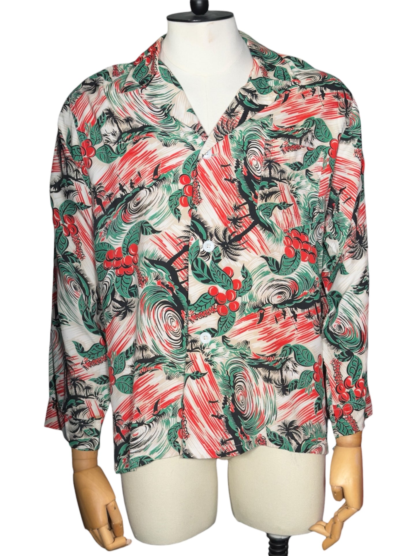 1940s Del Monte Designs By Enro Rayon Hawaiian Print Shirt