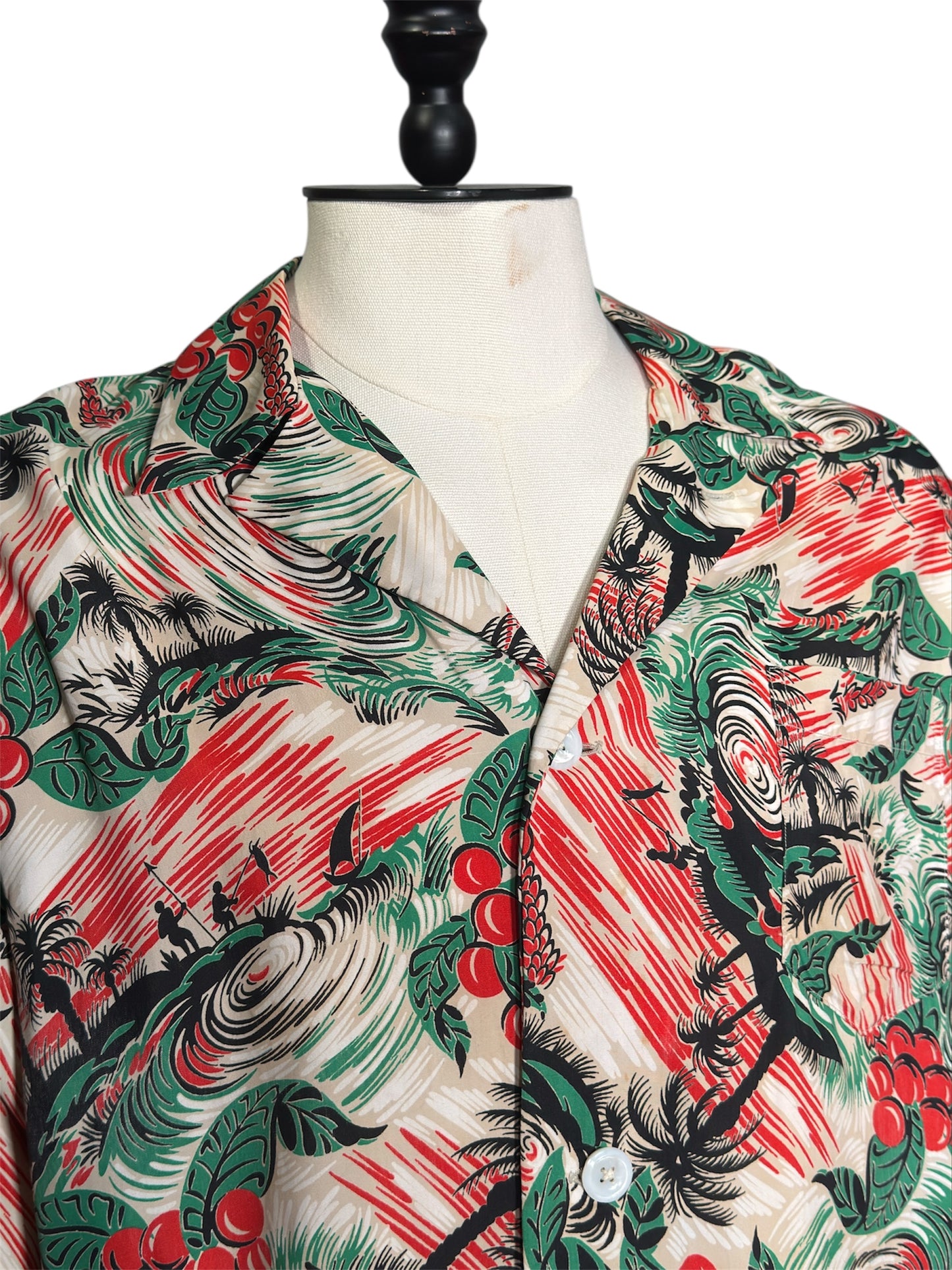 1940s Del Monte Designs By Enro Rayon Hawaiian Print Shirt