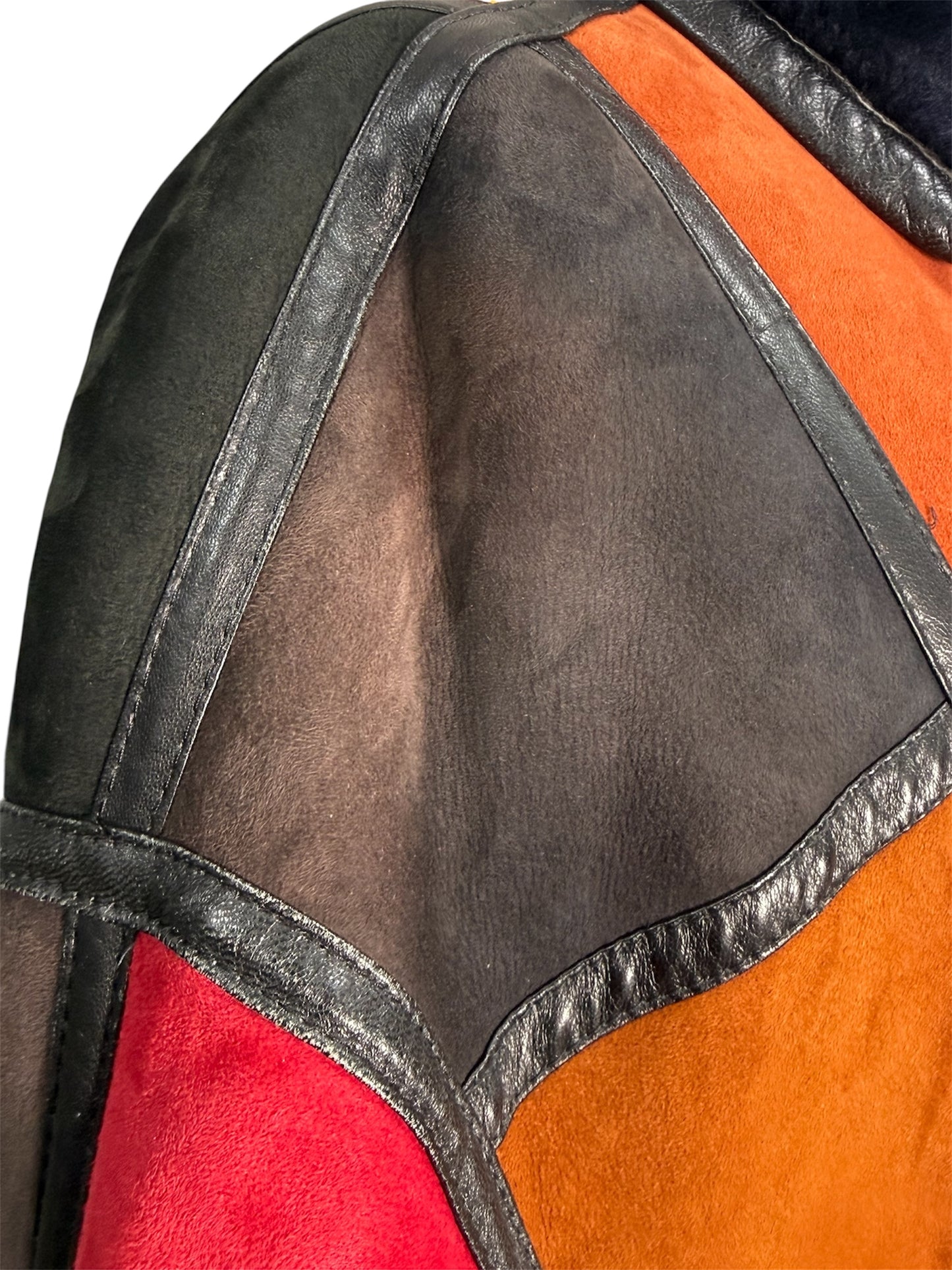 80s Donna Karan Suede Patchwork Multicolor Coat