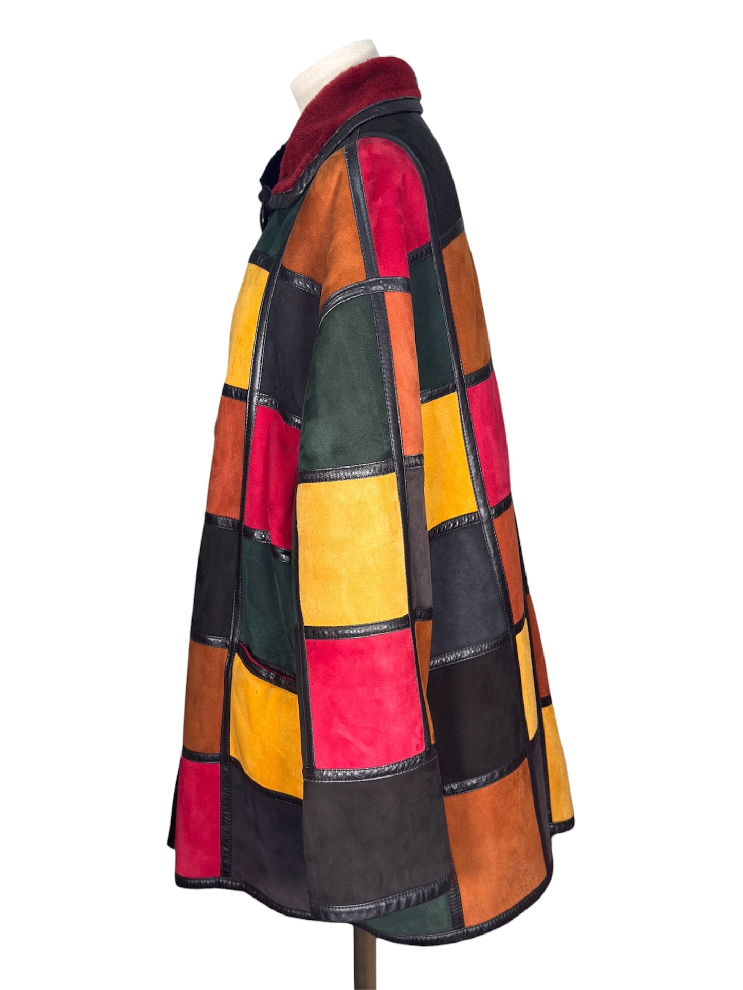 80s Donna Karan Suede Patchwork Multicolor Coat
