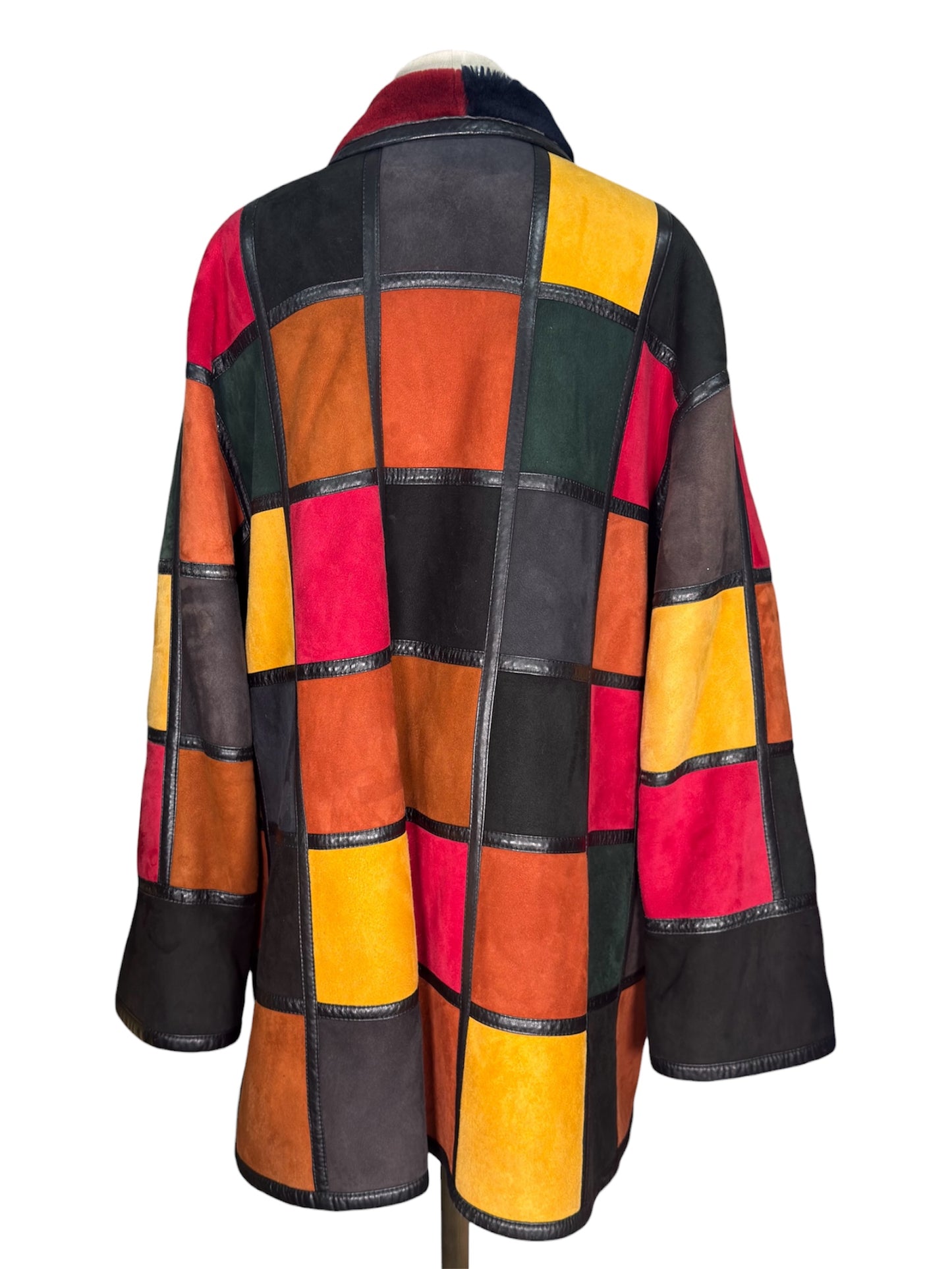 80s Donna Karan Suede Patchwork Multicolor Coat