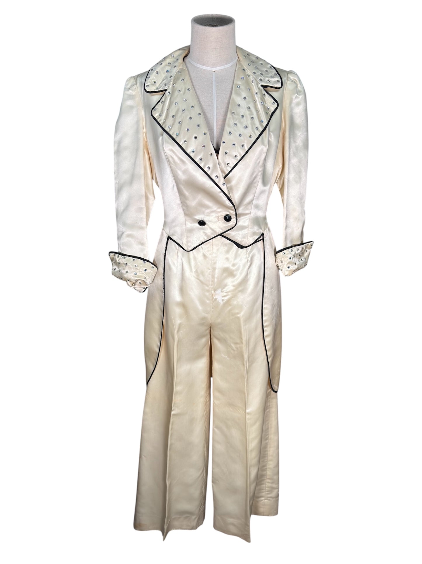 70s Satin Rhinestoned Cutaway 3 Piece Tux with Bell Bottoms