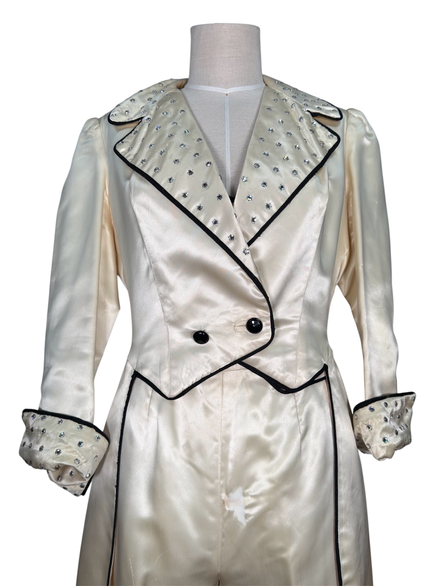 70s Satin Rhinestoned Cutaway 3 Piece Tux with Bell Bottoms