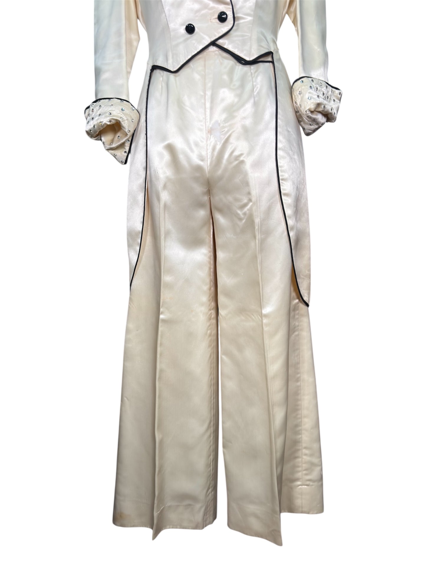 70s Satin Rhinestoned Cutaway 3 Piece Tux with Bell Bottoms