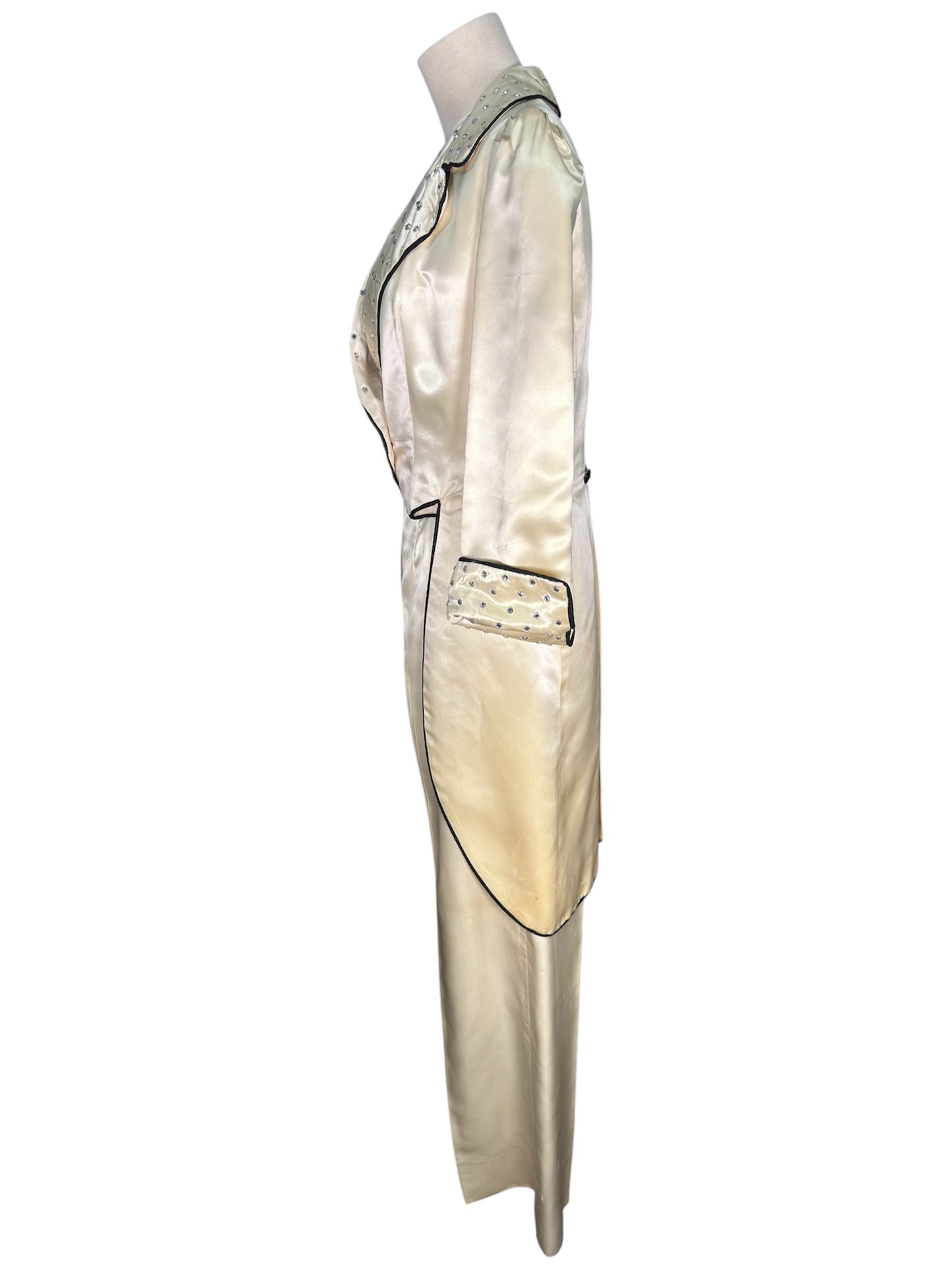 70s Satin Rhinestoned Cutaway 3 Piece Tux with Bell Bottoms