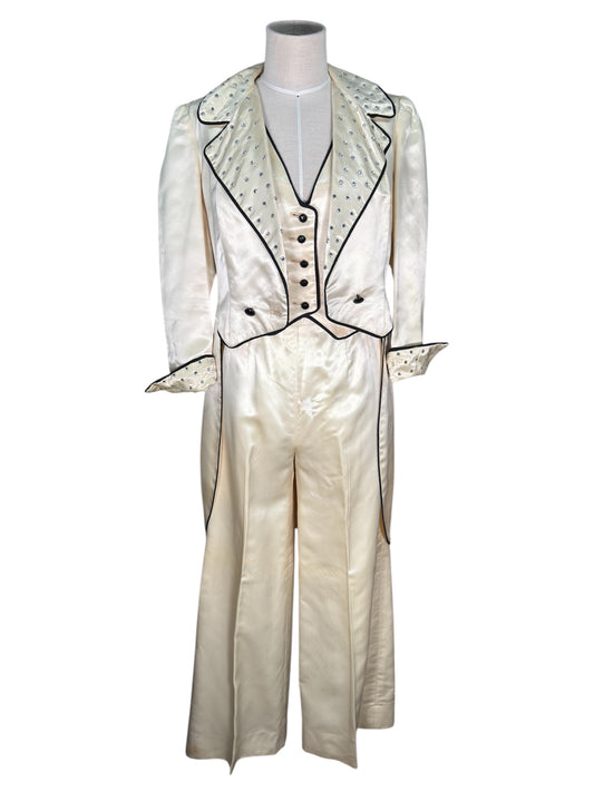 70s Satin Rhinestoned Cutaway 3 Piece Tux with Bell Bottoms