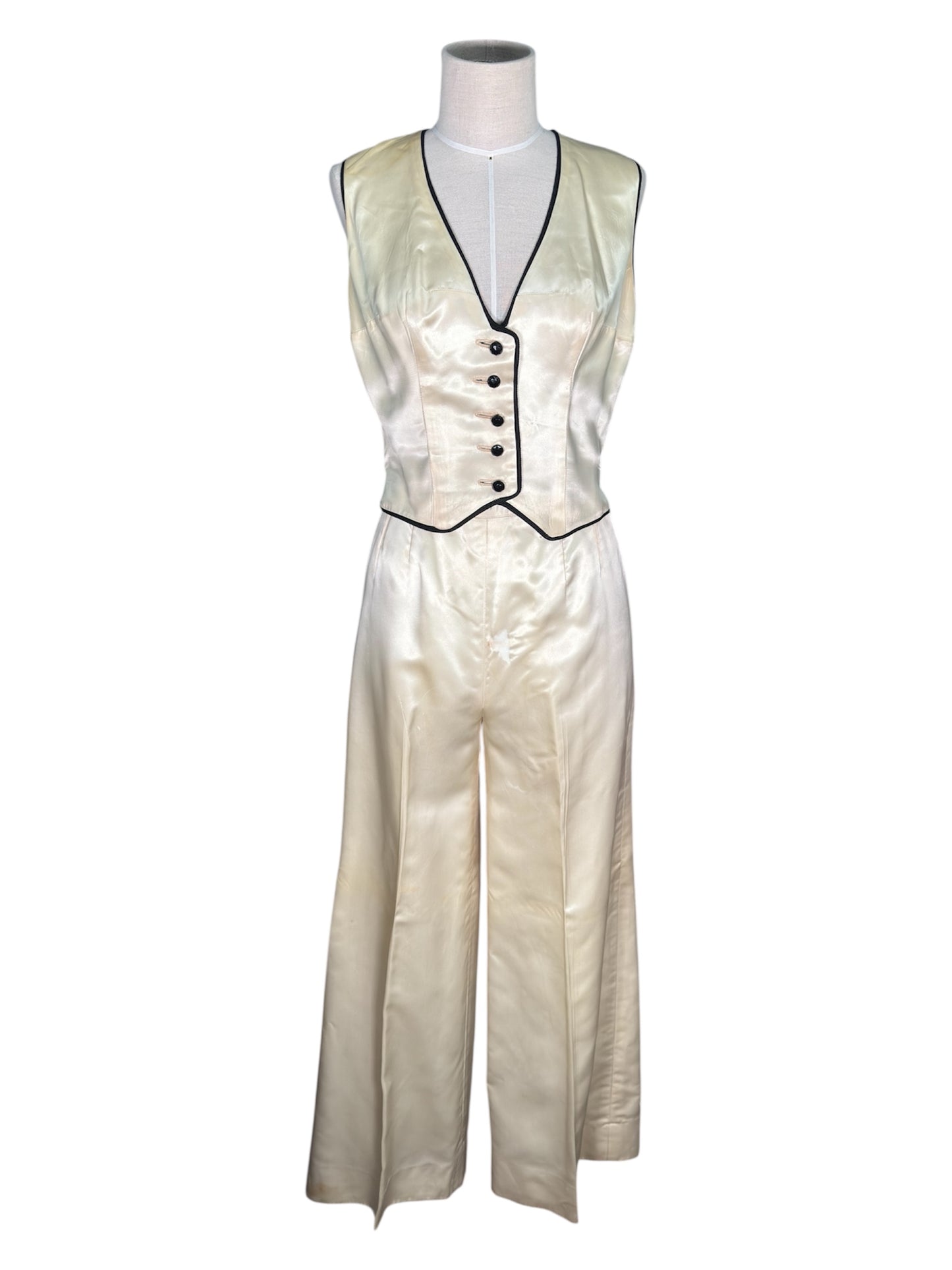 70s Satin Rhinestoned Cutaway 3 Piece Tux with Bell Bottoms