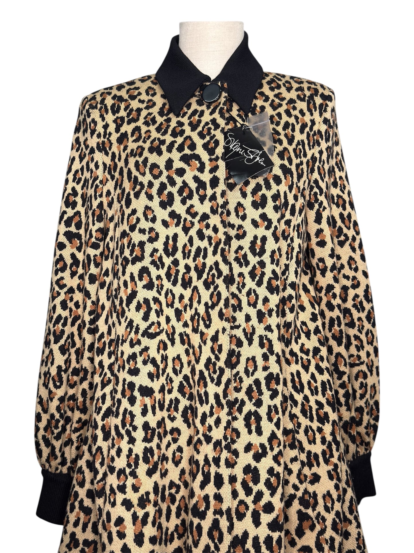 80s/90s St. John Wool Blend Knit Swing Coat Leopard Print
