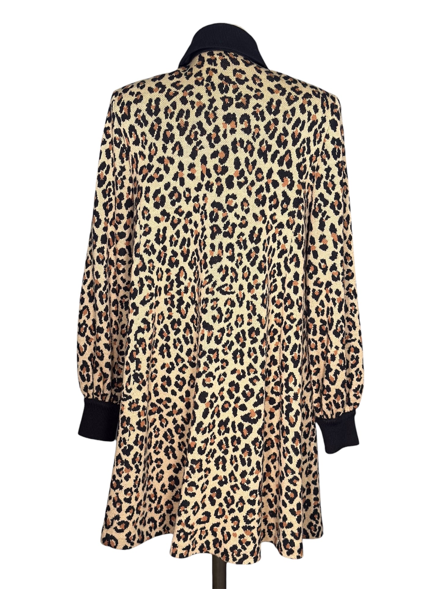 80s/90s St. John Wool Blend Knit Swing Coat Leopard Print