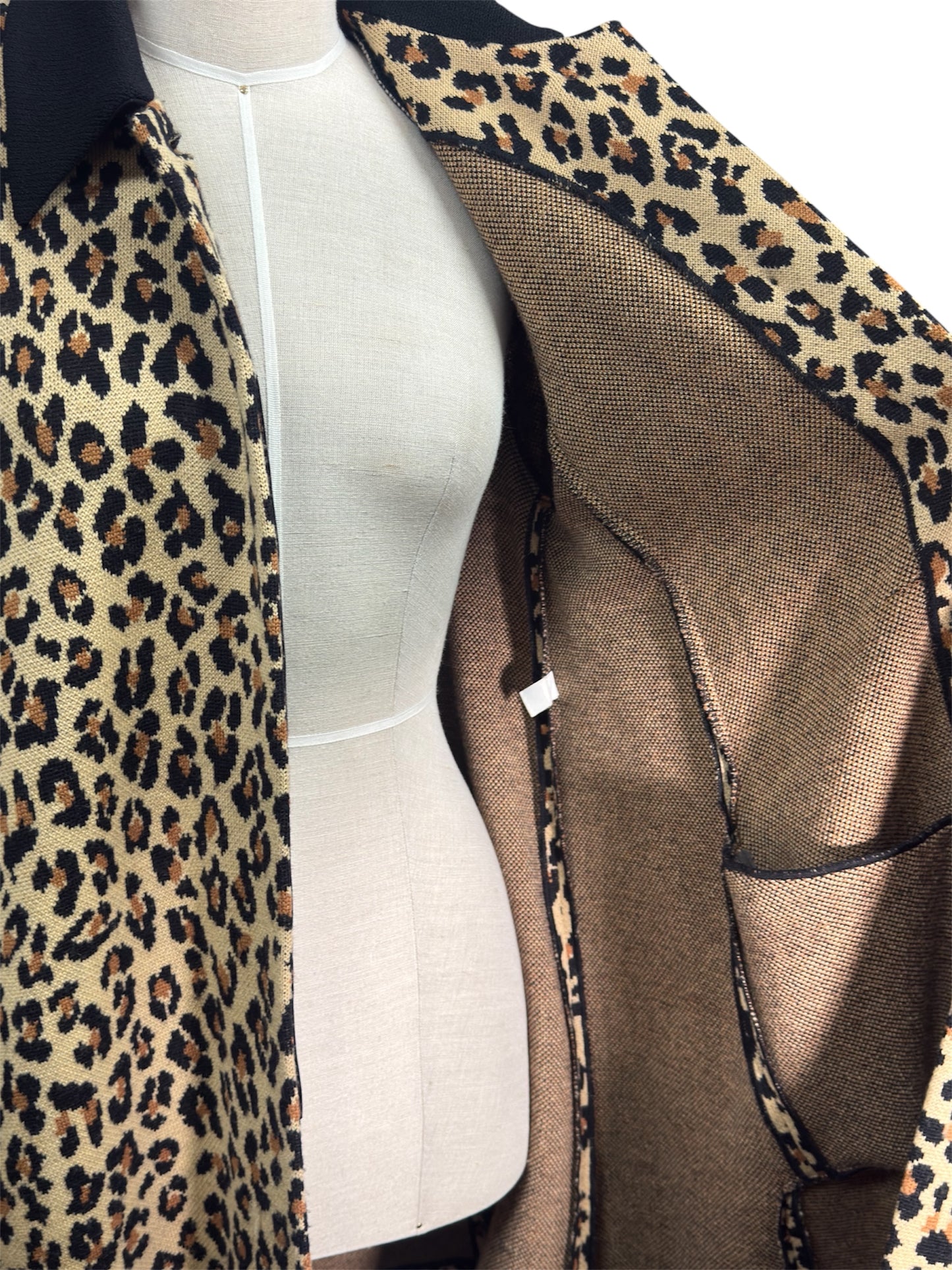 80s/90s St. John Wool Blend Knit Swing Coat Leopard Print