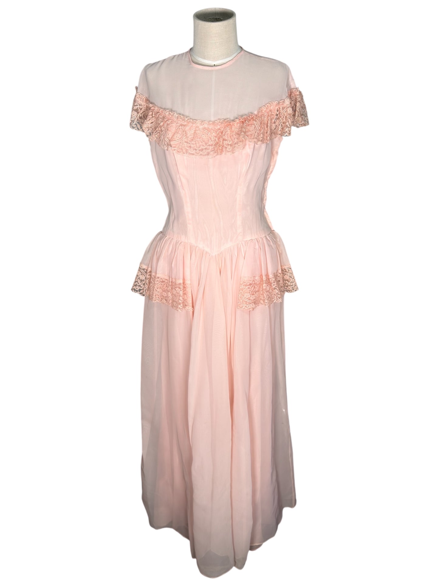1940s Rayon Semi Sheer Pink Long Gown