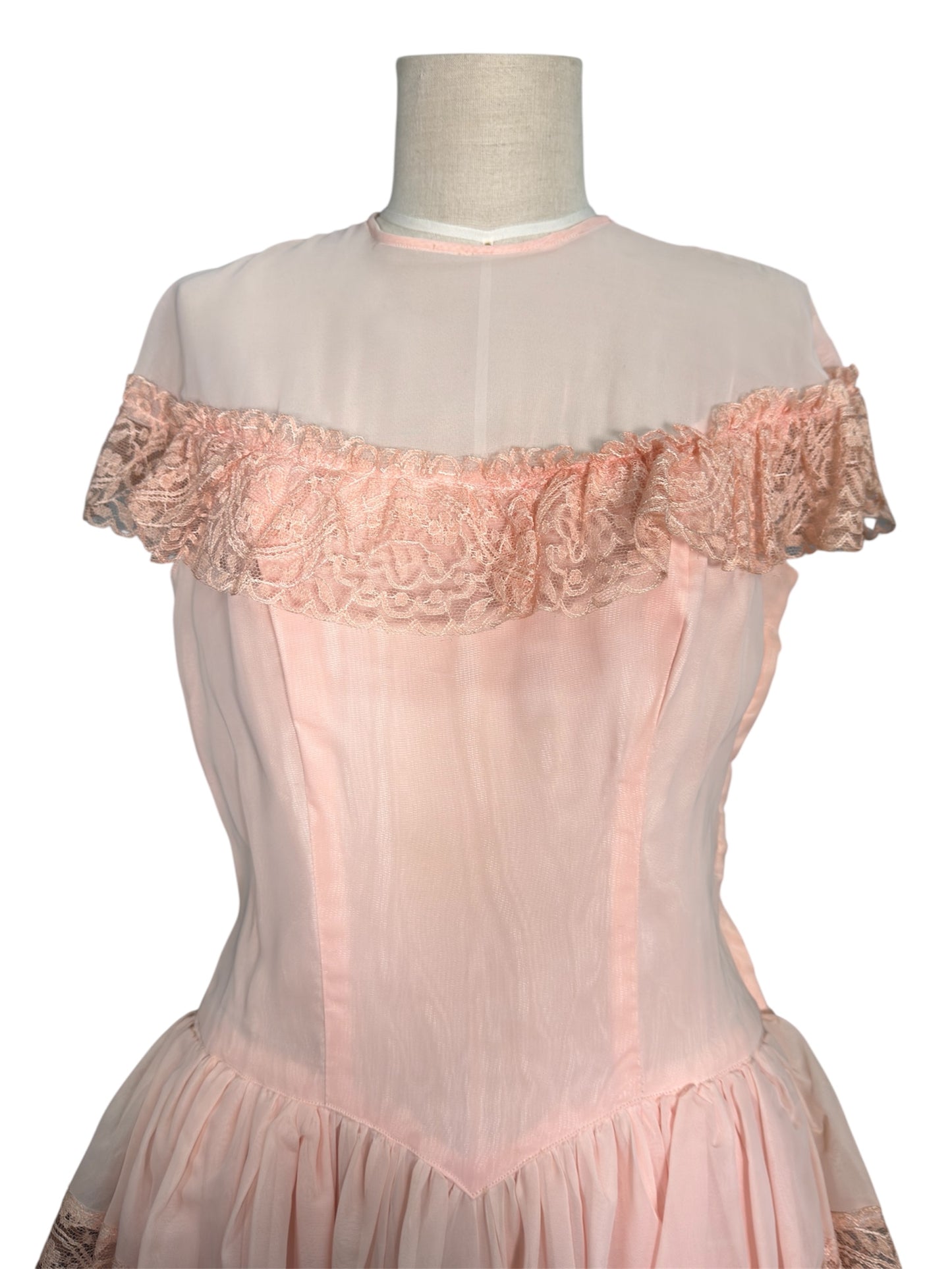 1940s Rayon Semi Sheer Pink Long Gown