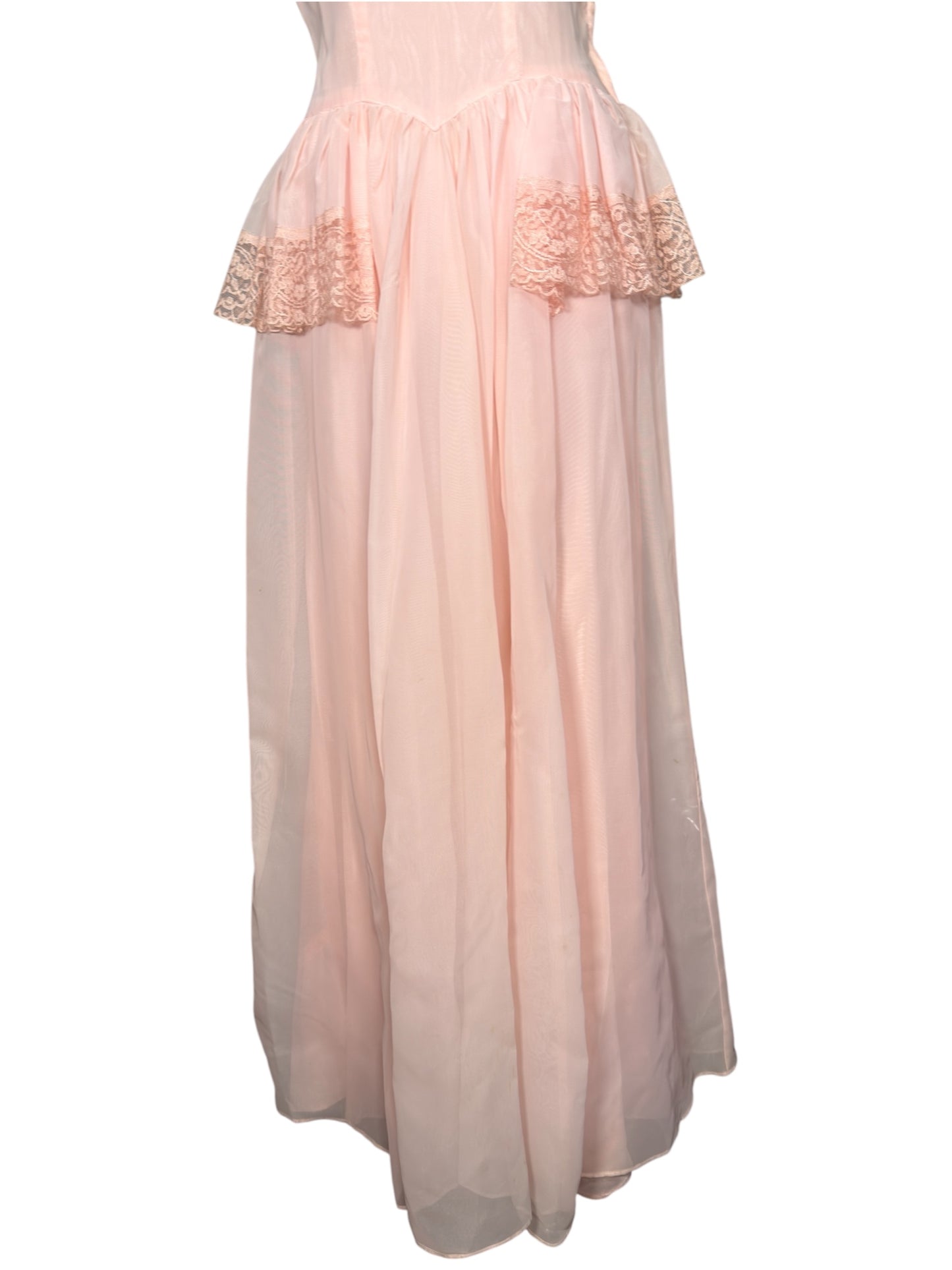 1940s Rayon Semi Sheer Pink Long Gown