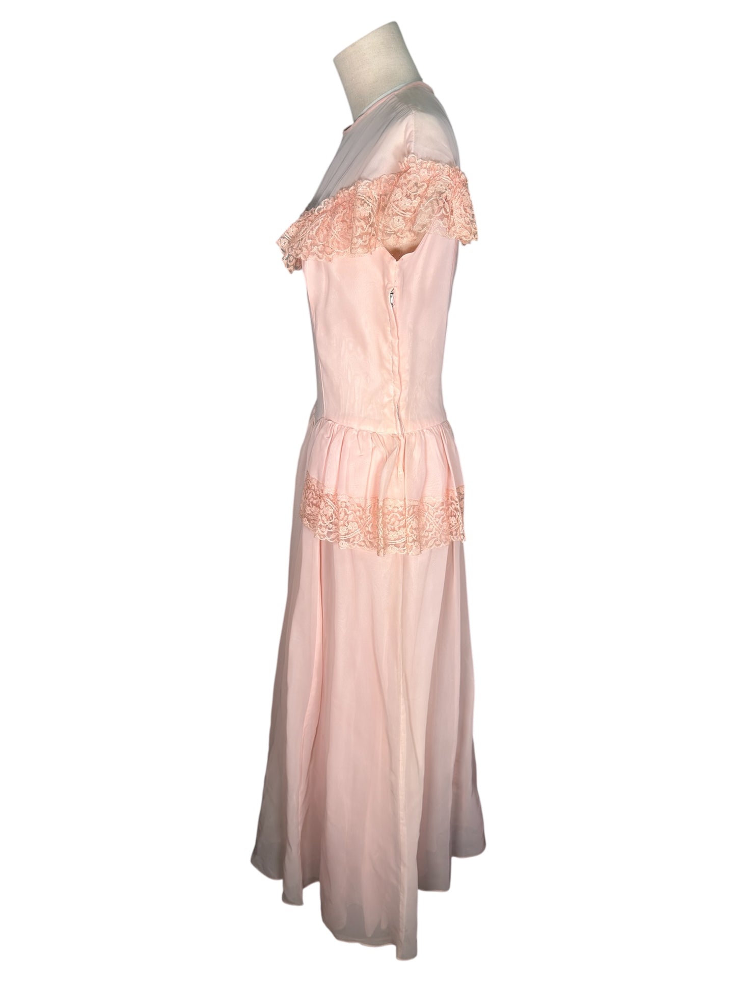 1940s Rayon Semi Sheer Pink Long Gown