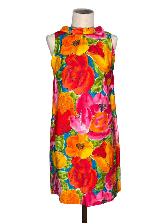 1960s Mod Floral Multicolor Tent Mini Dress