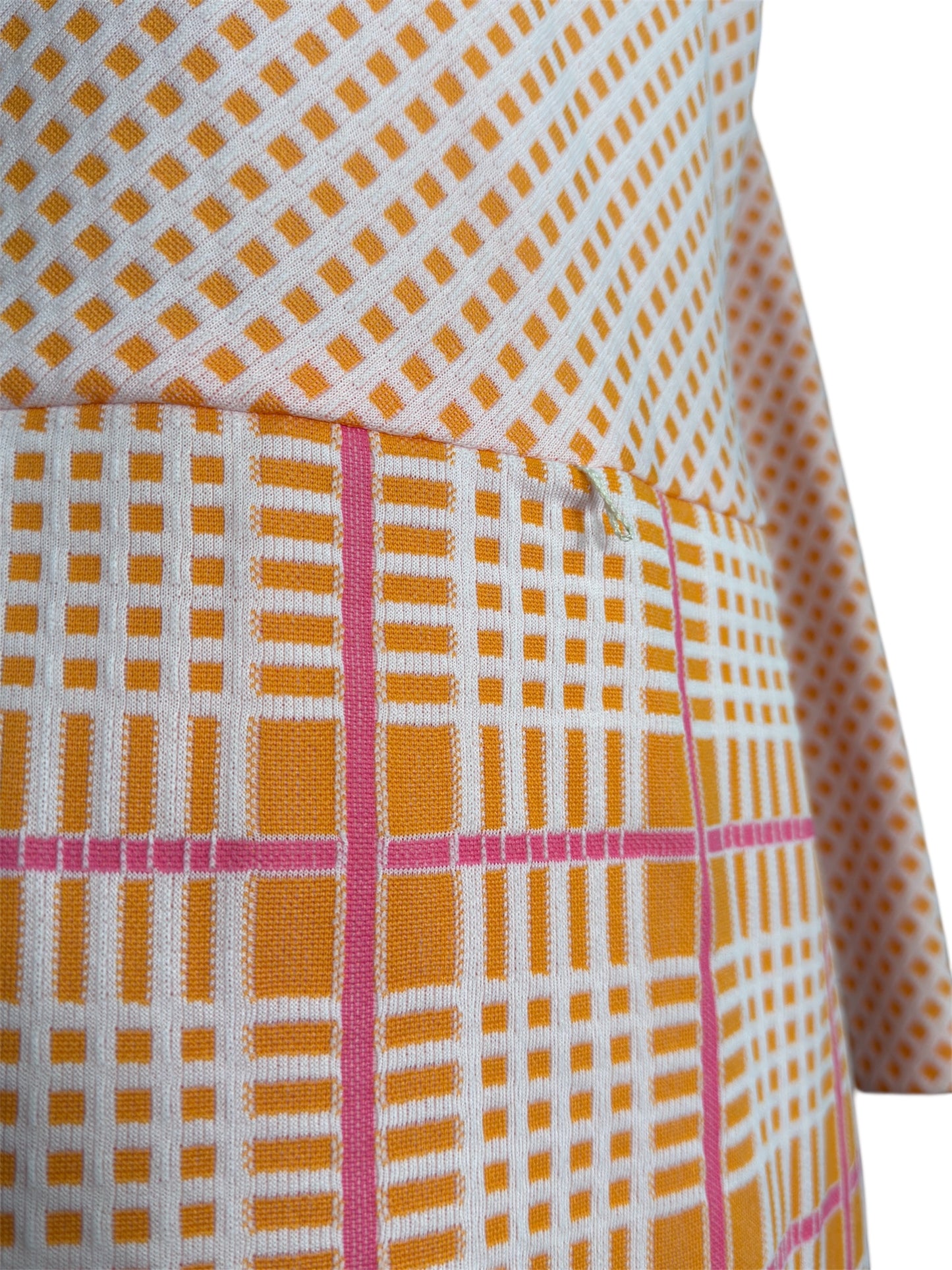 1970s 2 Piece Crosshatched Orange/Pink Jacket and Dress Set