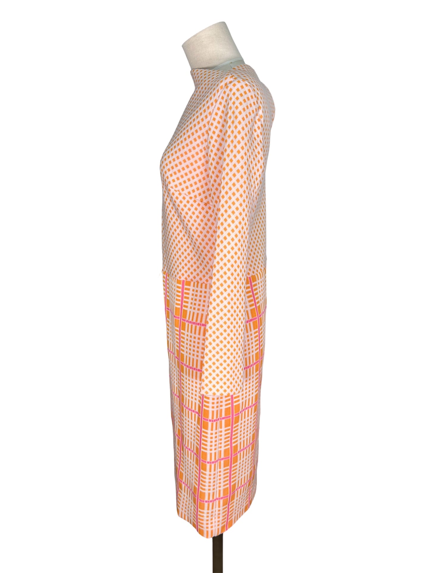 1970s 2 Piece Crosshatched Orange/Pink Jacket and Dress Set