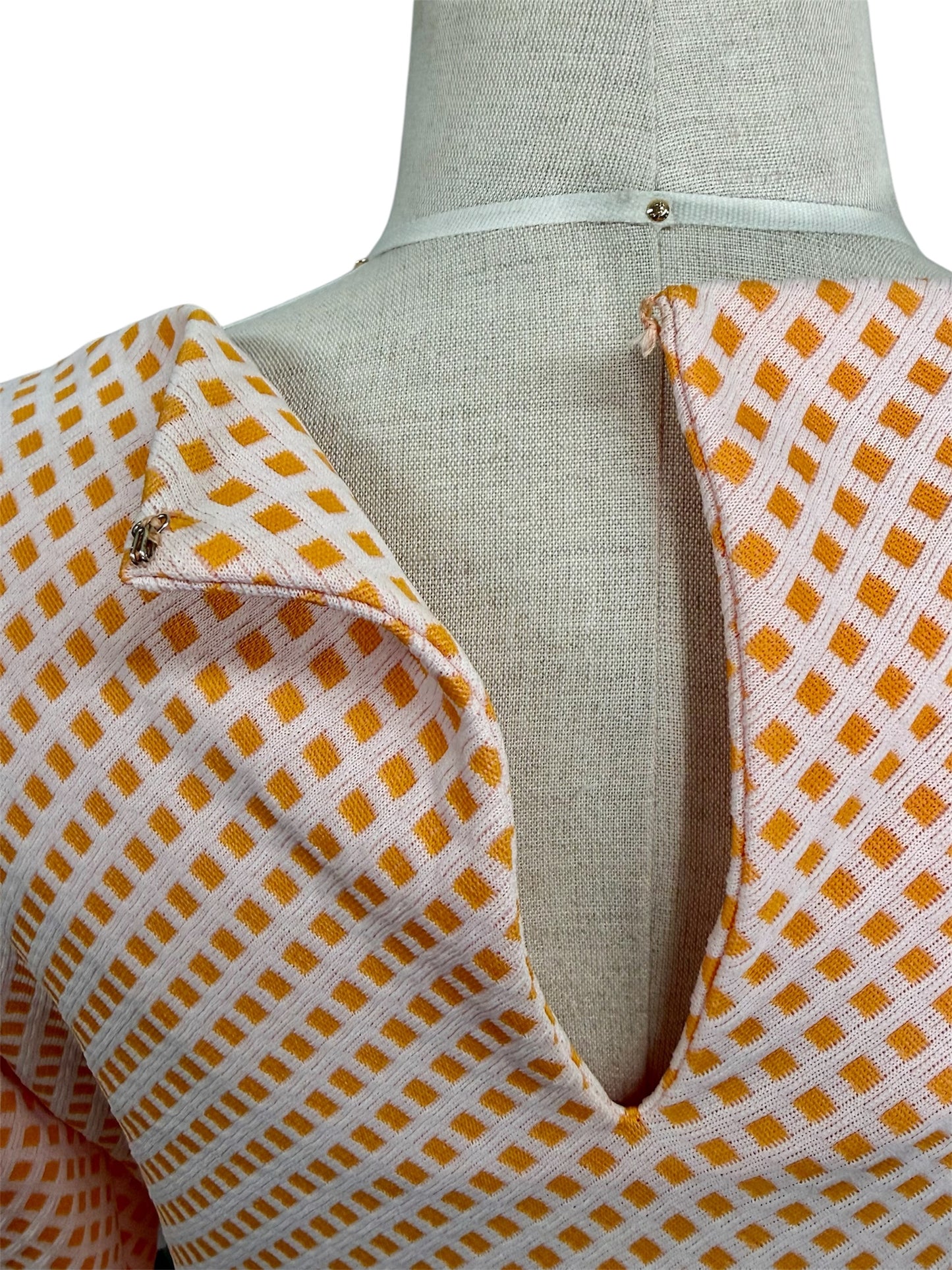 1970s 2 Piece Crosshatched Orange/Pink Jacket and Dress Set