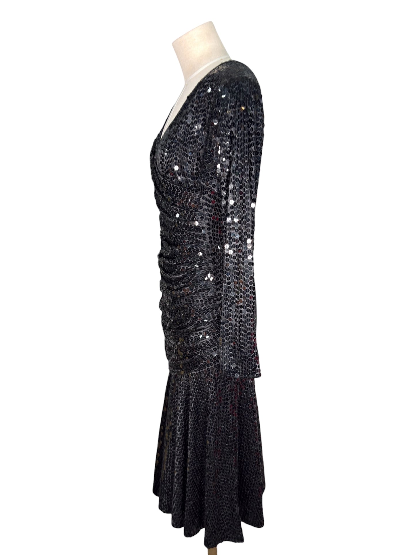 1980s Oleg Cassini Sequined Black Party Dress