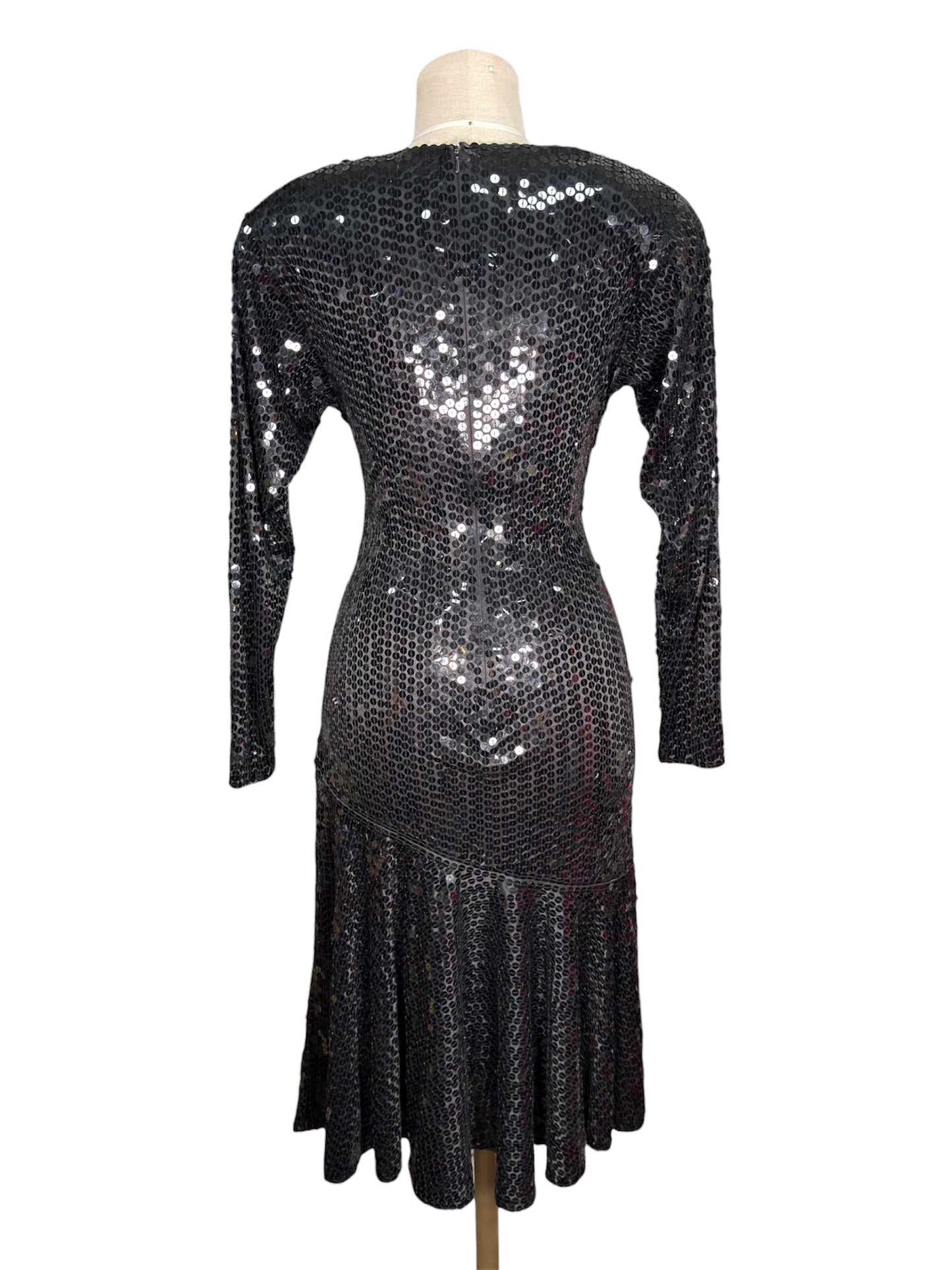 1980s Oleg Cassini Sequined Black Party Dress