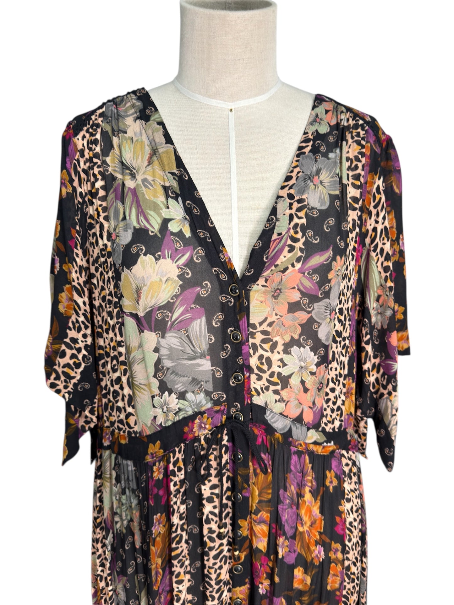 Modern Johnny Was Jade Floral Cheetah Print Maxi Dress - XL