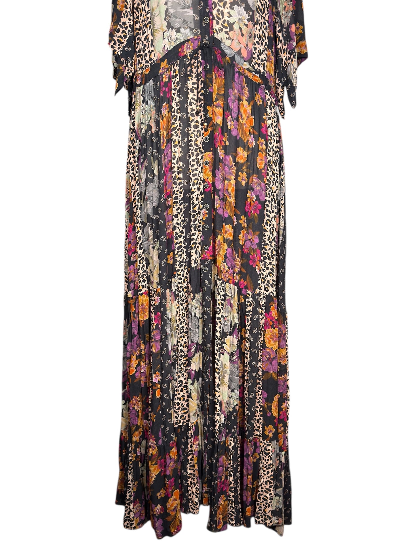 Modern Johnny Was Jade Floral Cheetah Print Maxi Dress - XL