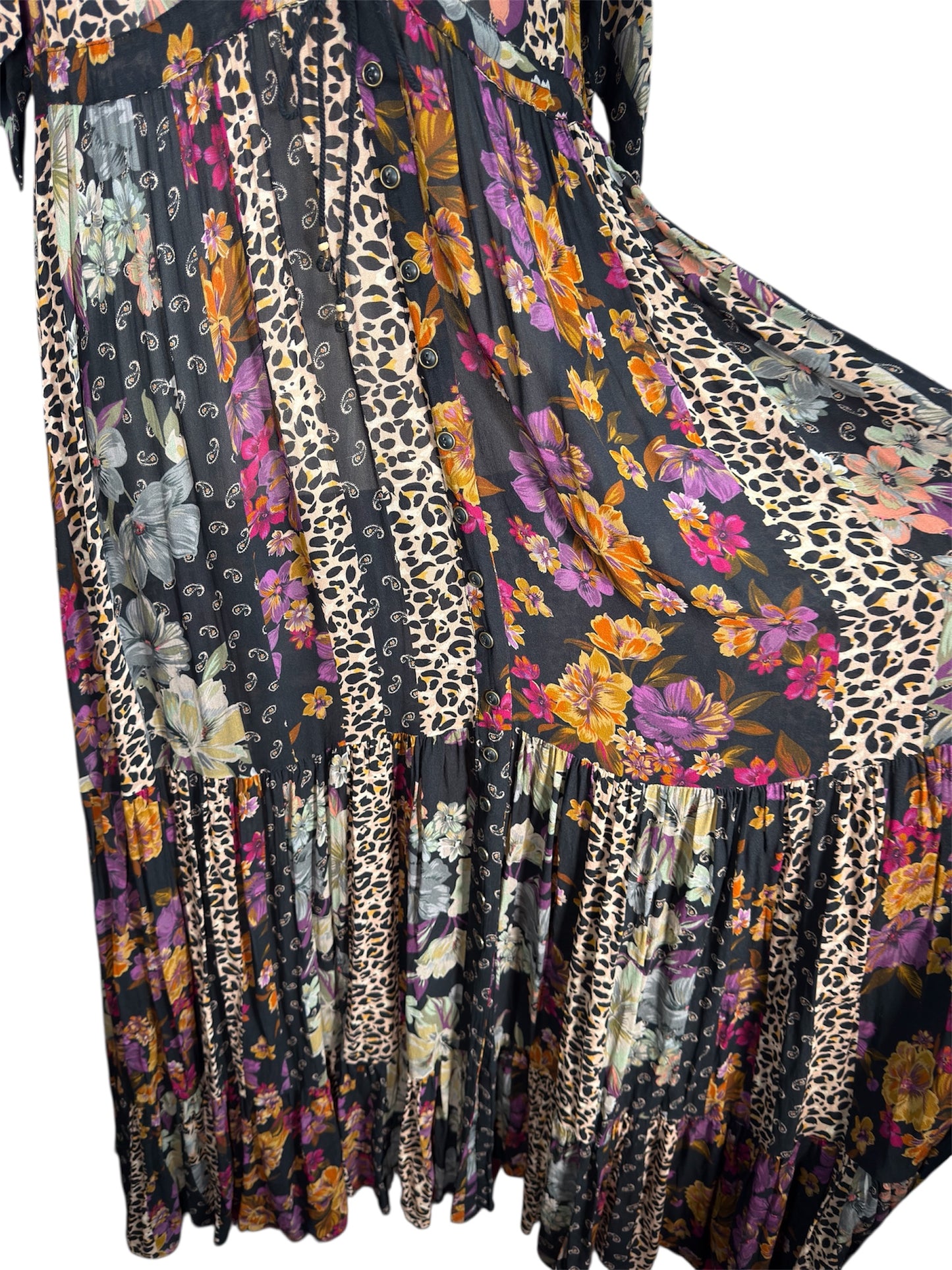 Modern Johnny Was Jade Floral Cheetah Print Maxi Dress - XL