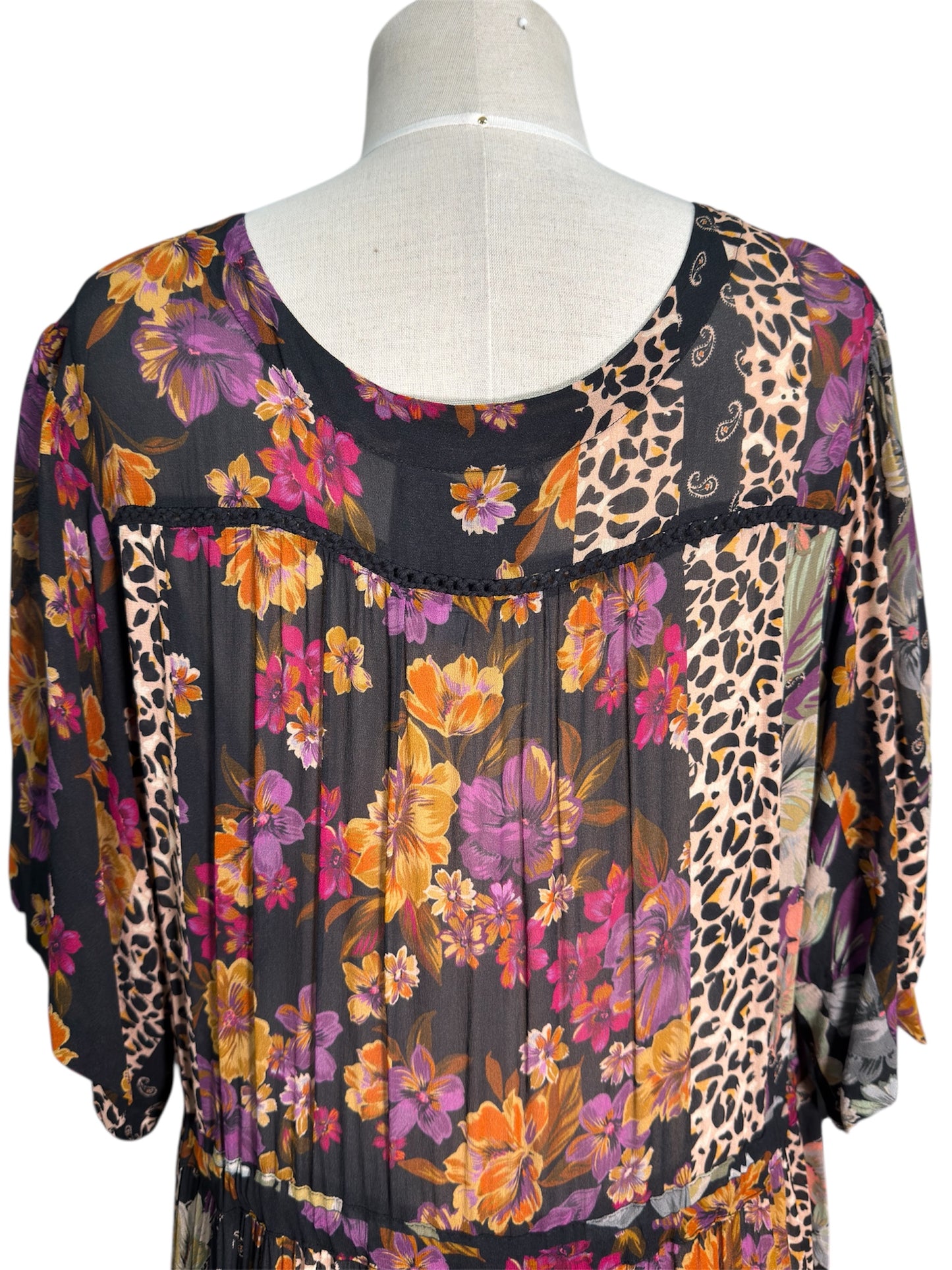 Modern Johnny Was Jade Floral Cheetah Print Maxi Dress - XL