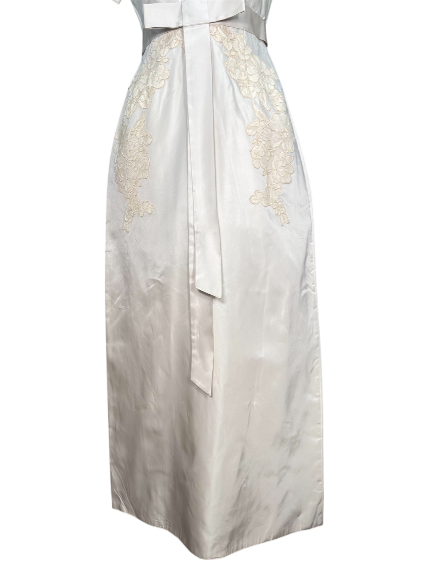 1960s Floral Lace Applique and Beaded Wedding Gown