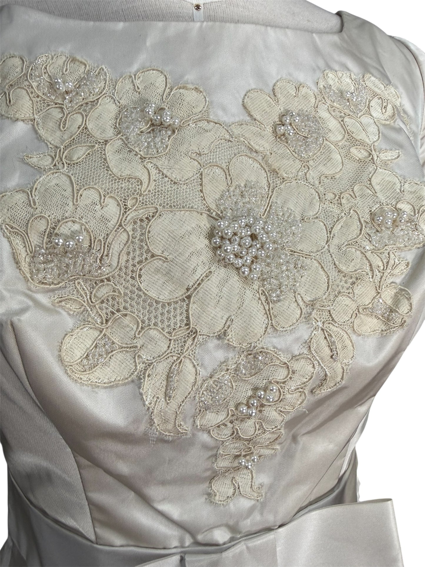 1960s Floral Lace Applique and Beaded Wedding Gown