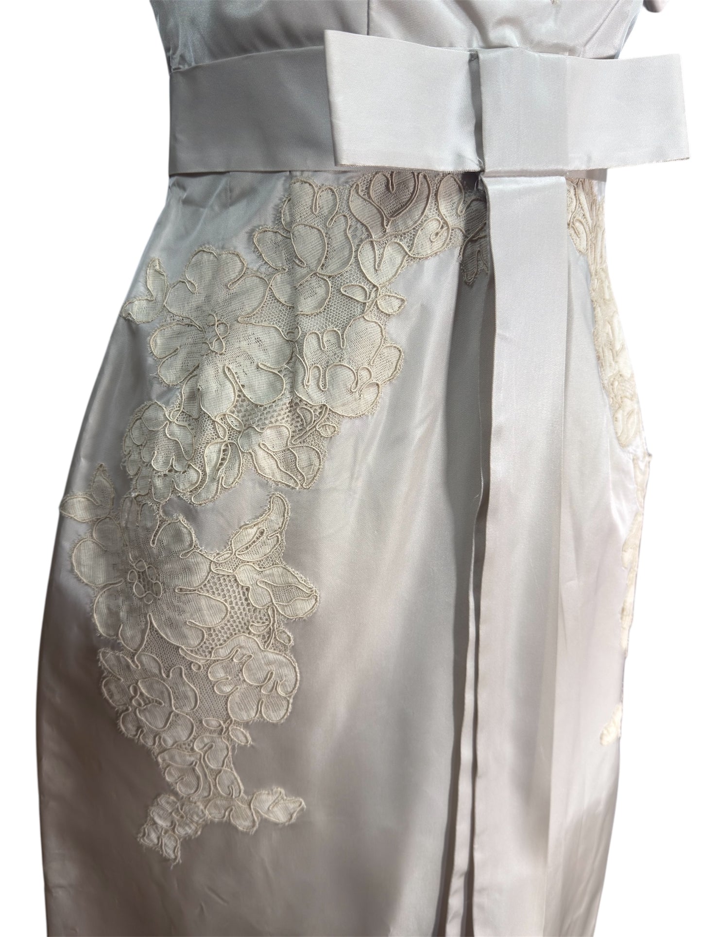 1960s Floral Lace Applique and Beaded Wedding Gown